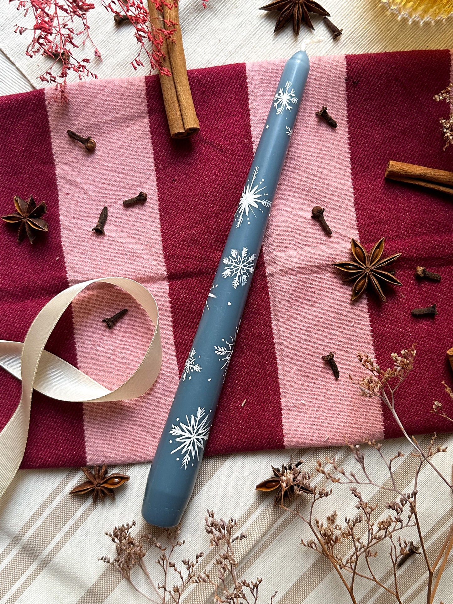 Delicate Snowflakes Hand Painted Candle