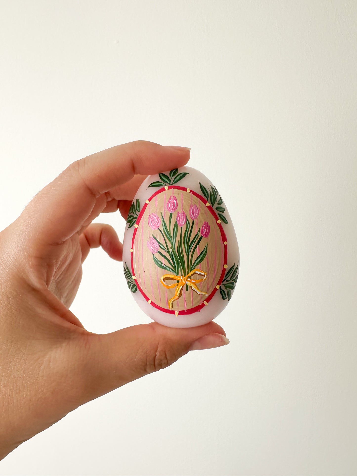Hand Painted Easter Egg Candle - Pink Tulips