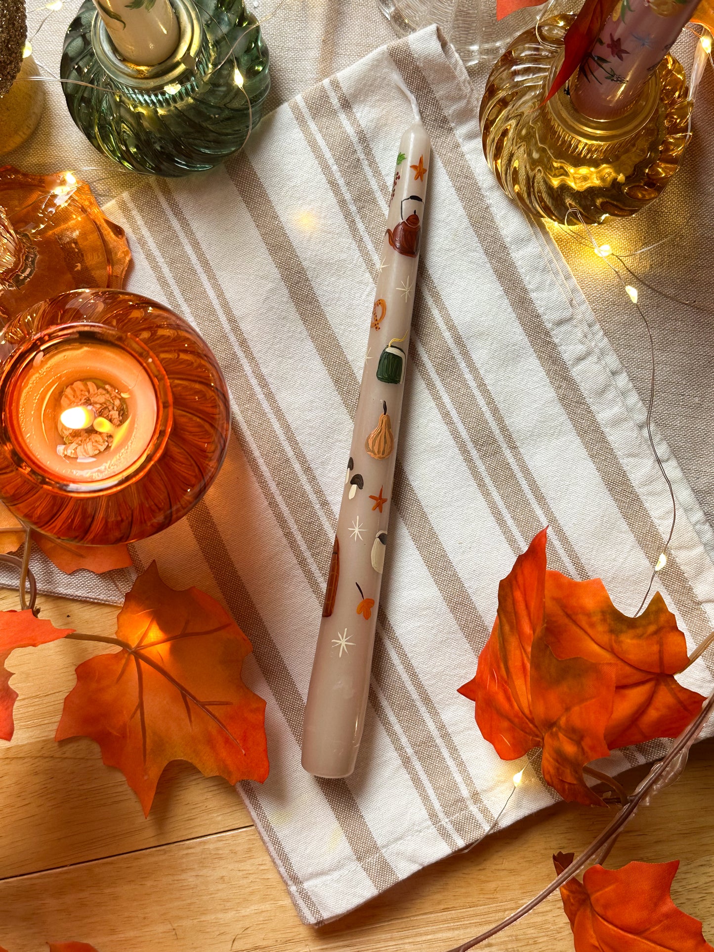 Cosy Autumn Beige Taper Dinner Candle