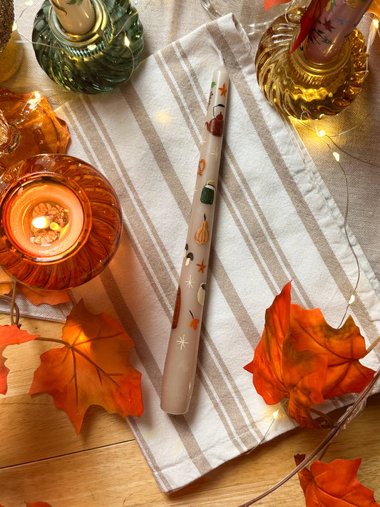 Cosy Autumn Beige Taper Dinner Candle