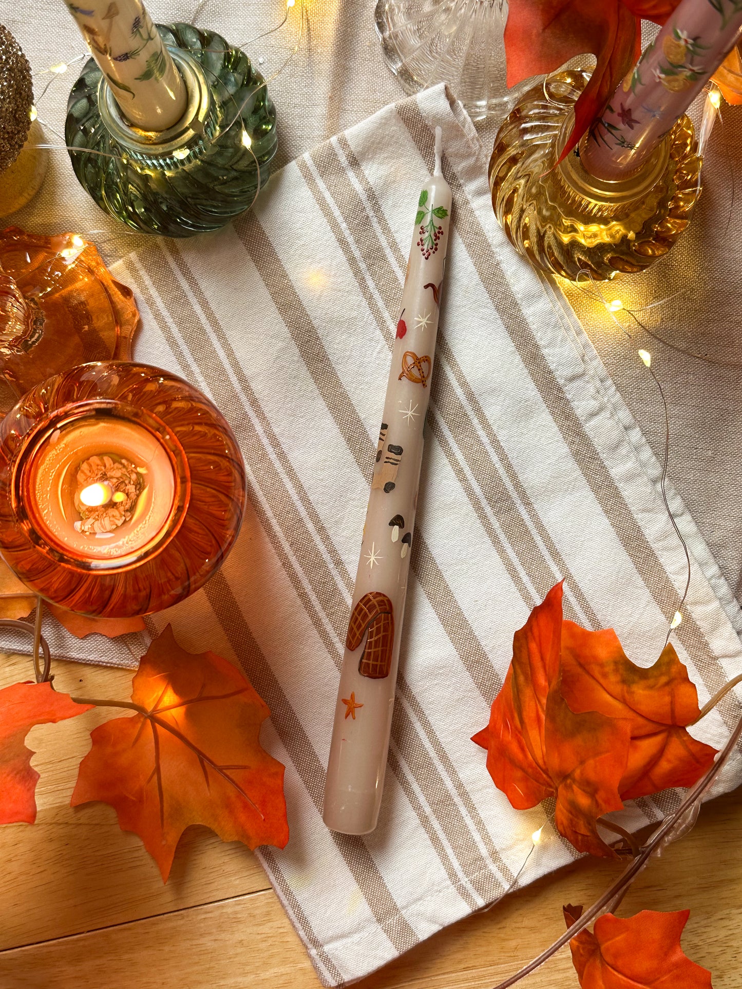 Cosy Autumn Beige Taper Dinner Candle