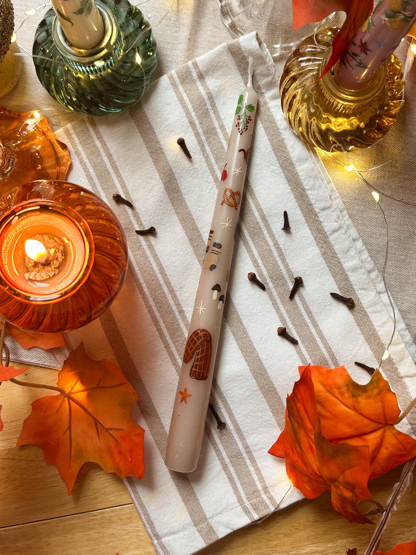 Cosy Autumn Beige Taper Dinner Candle