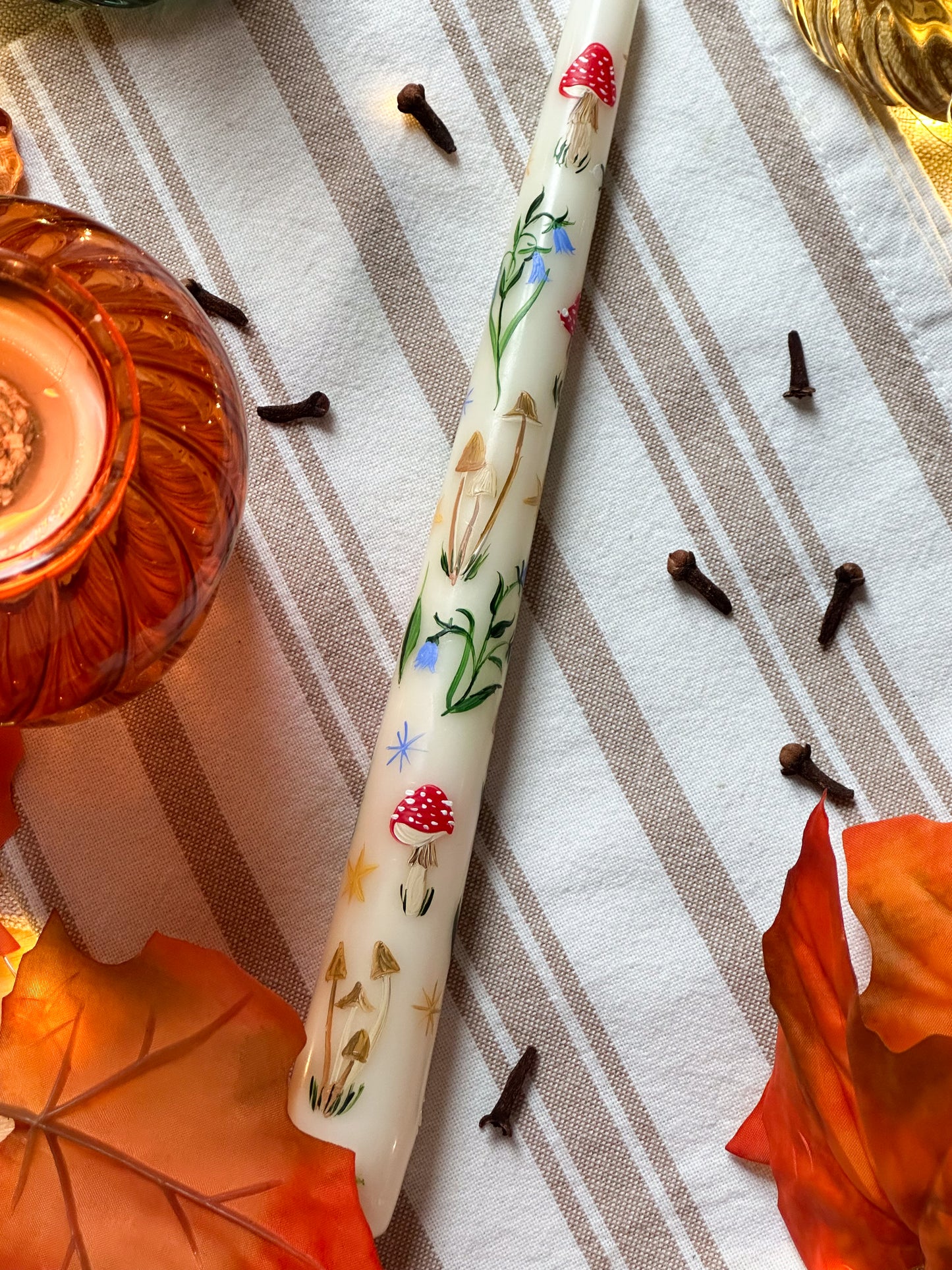 Magical Forest Hand Painted Ivory Taper Dinner Candle