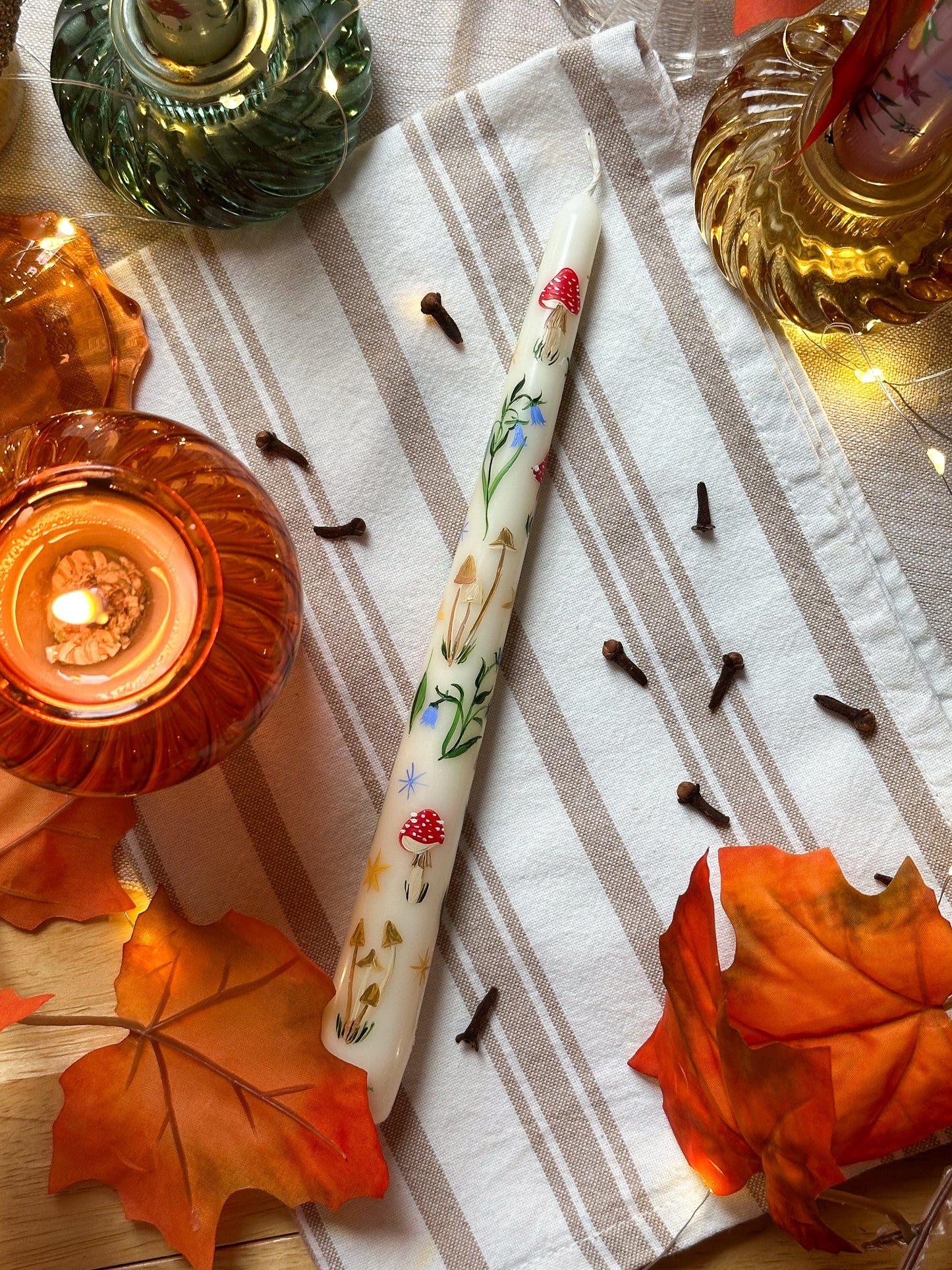 Magical Forest Hand Painted Ivory Taper Dinner Candle