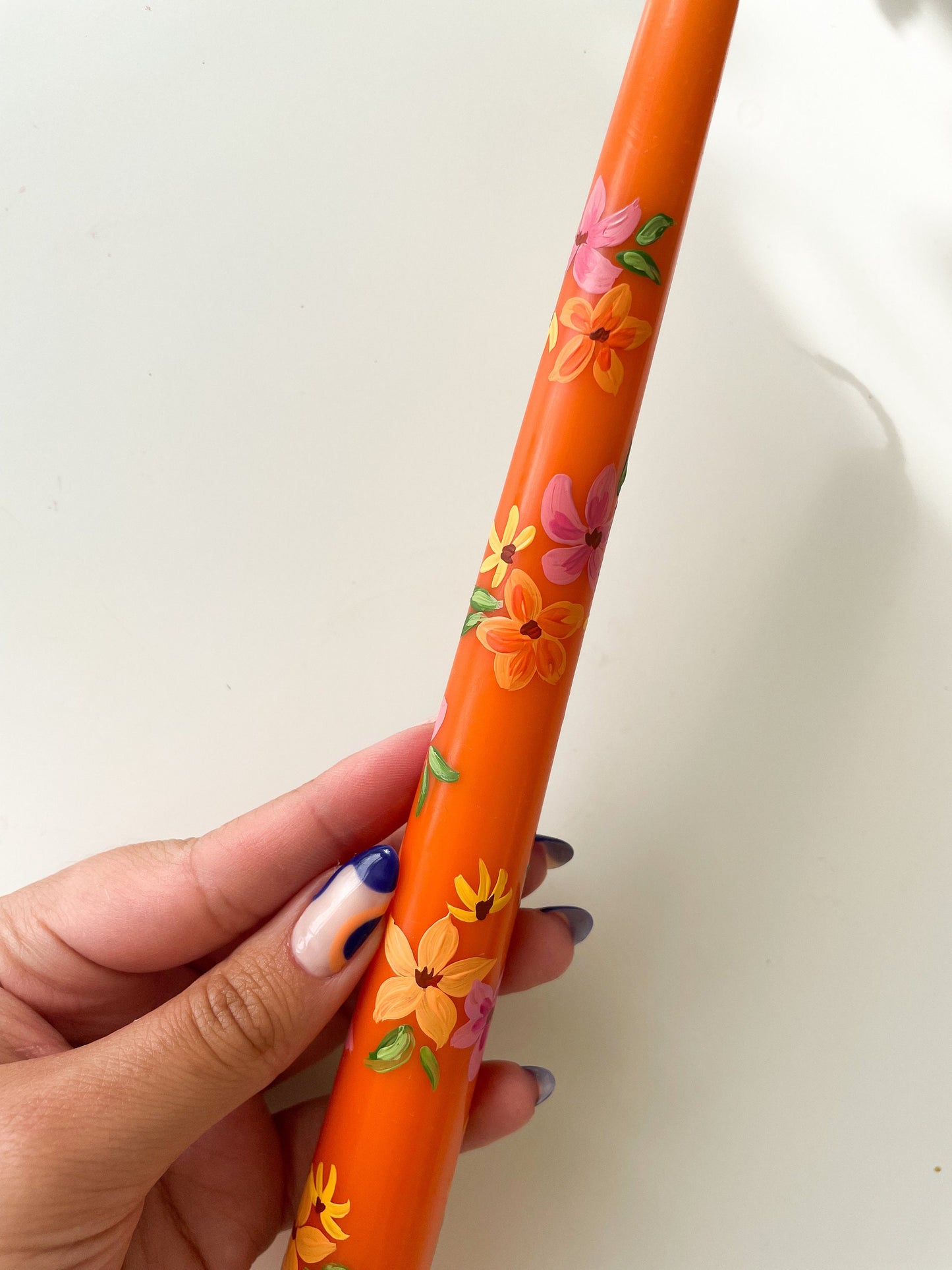 Orange & Pink Floral Hand painted Candle