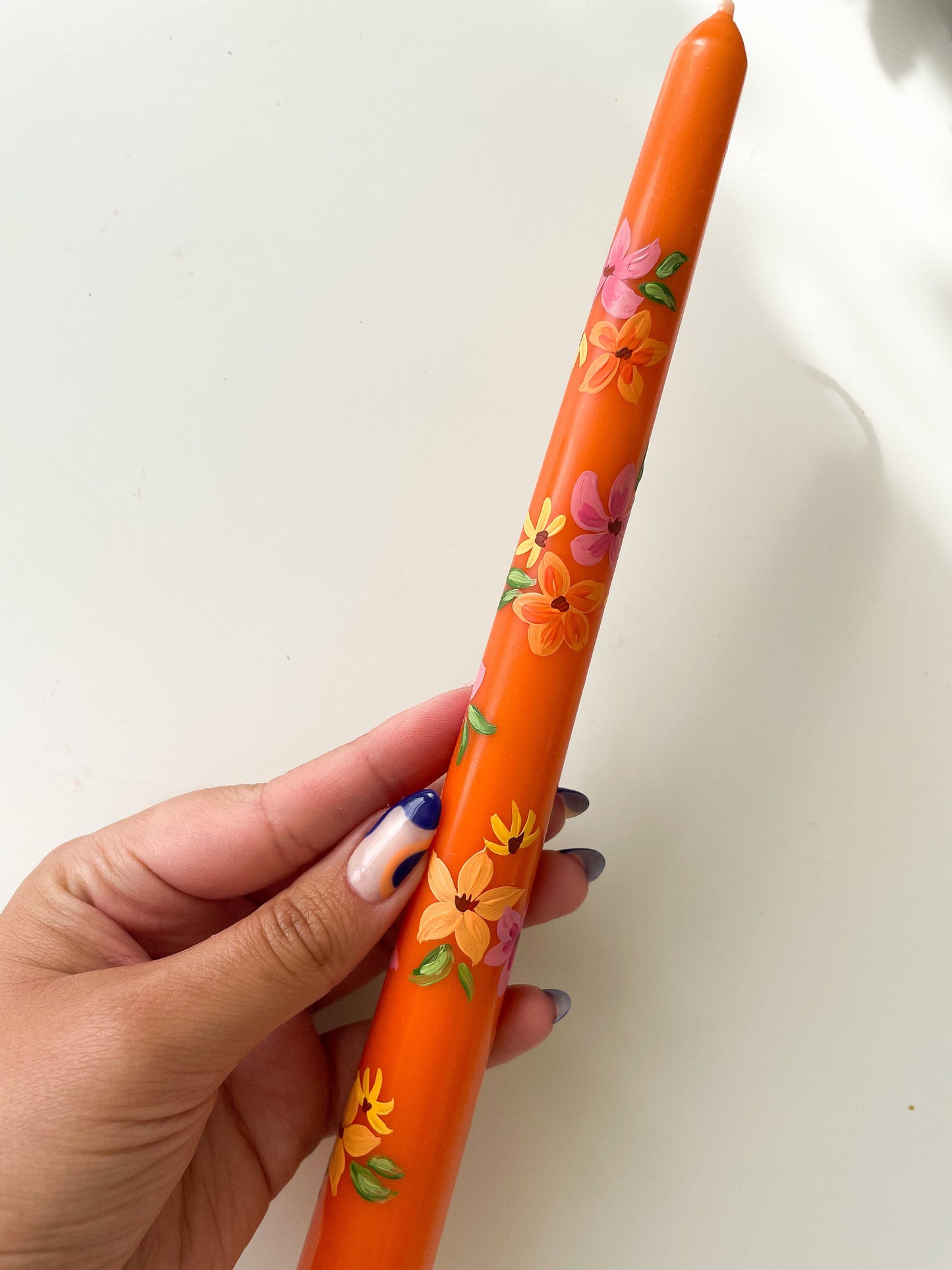 Orange & Pink Floral Hand painted Candle