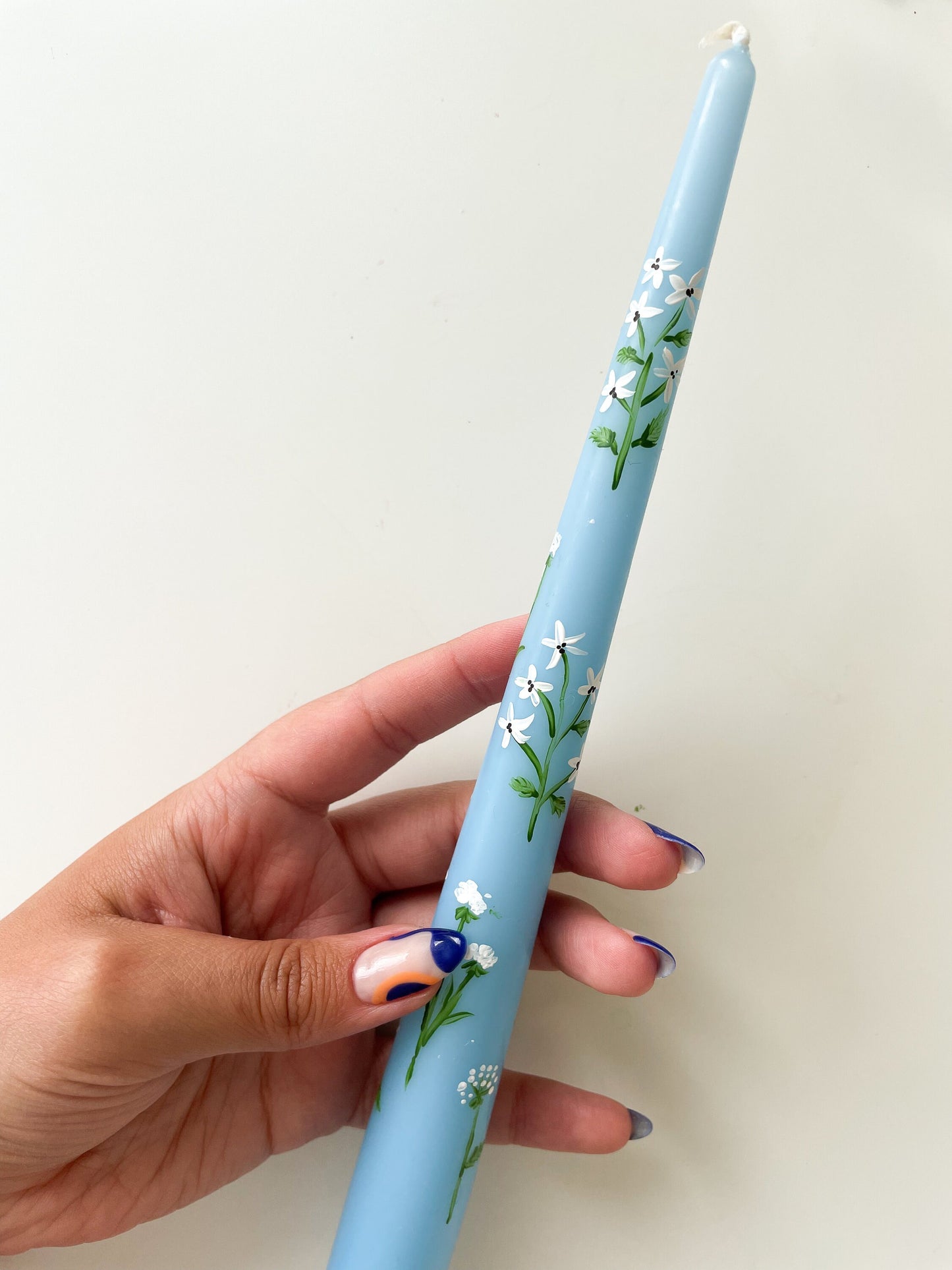 White summer wild flowers Hand painted candle