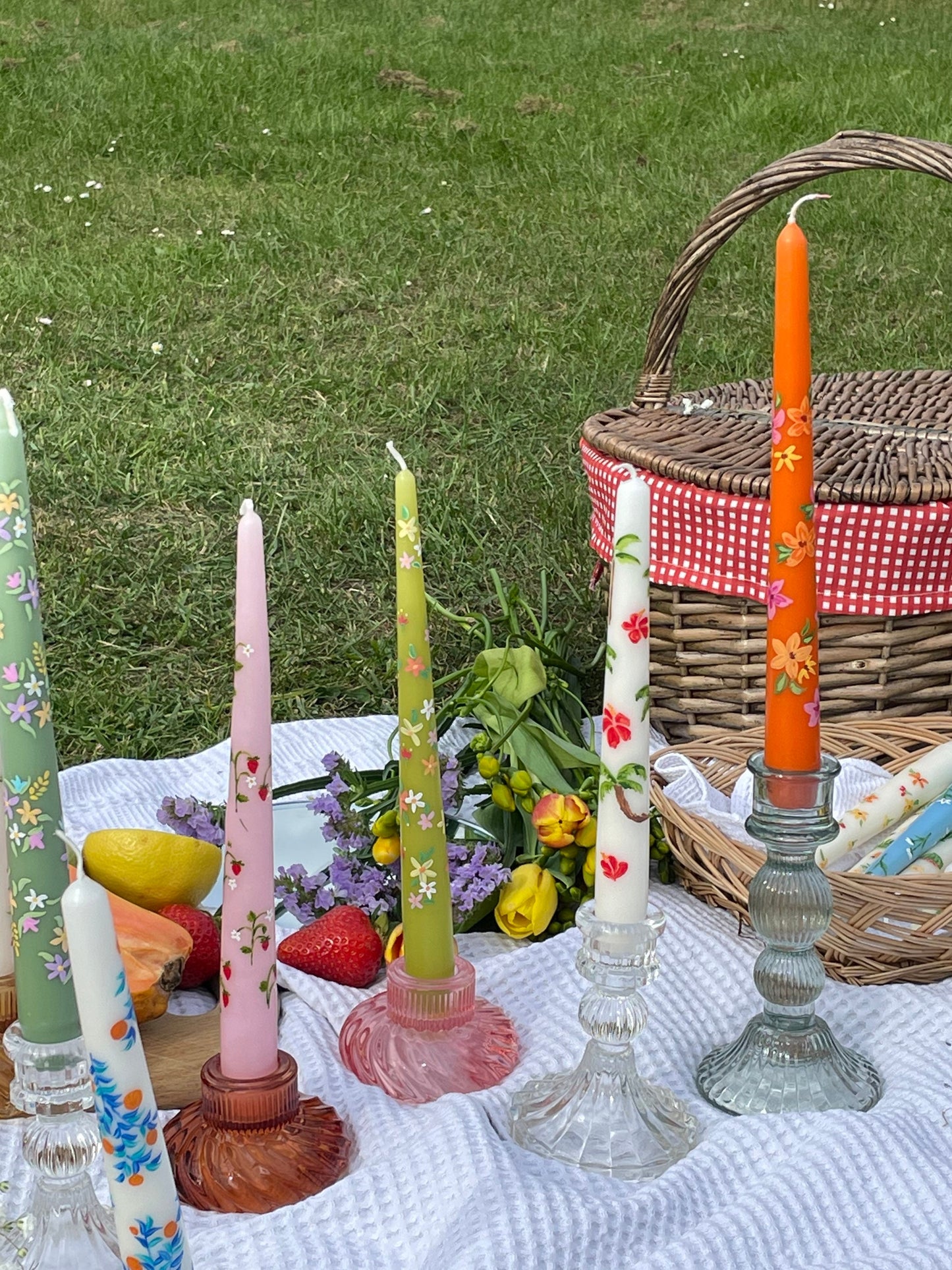 Orange & Pink Floral Hand painted Candle