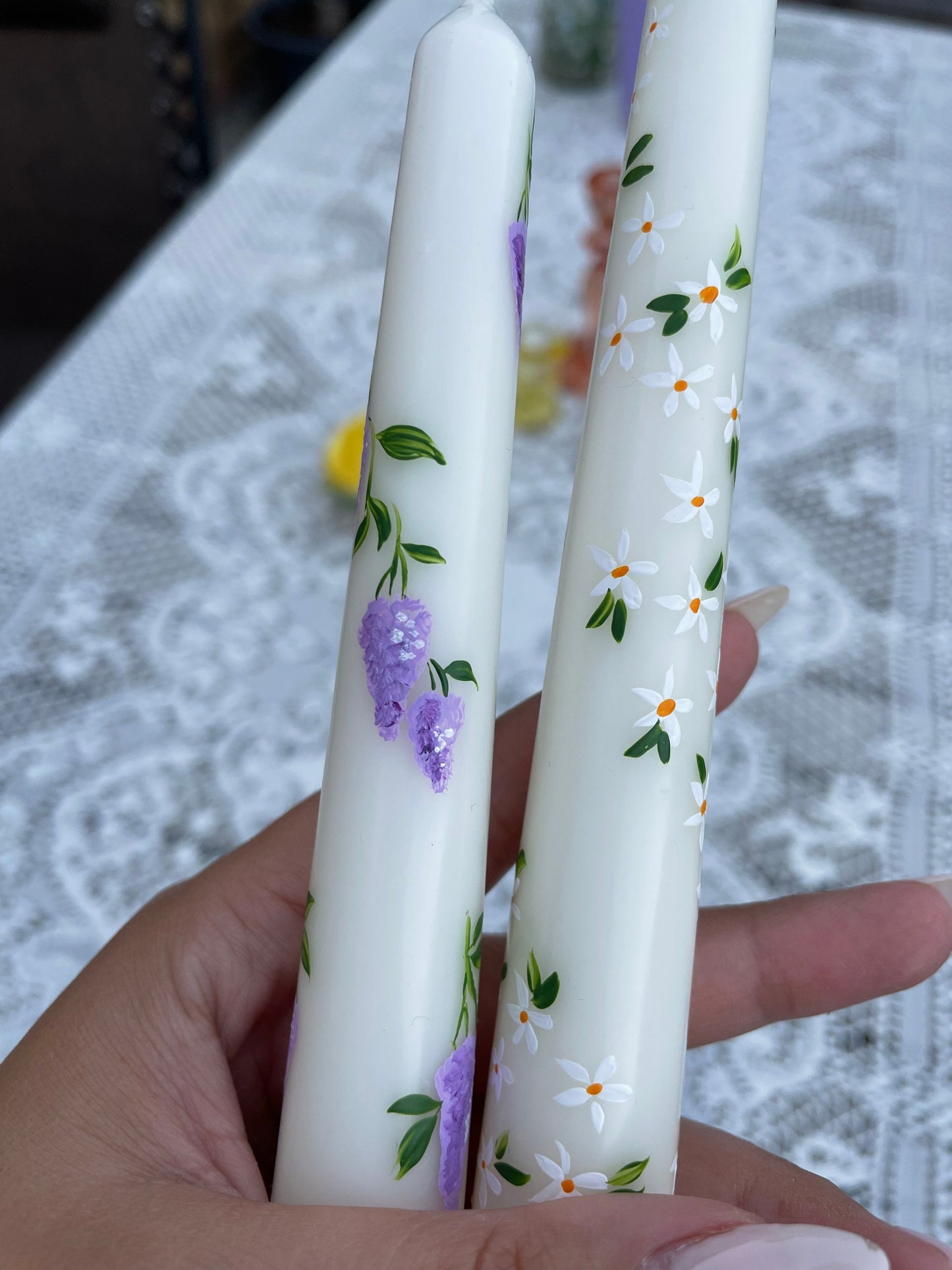 Lilac Love & White Magic Hand Painted Candles