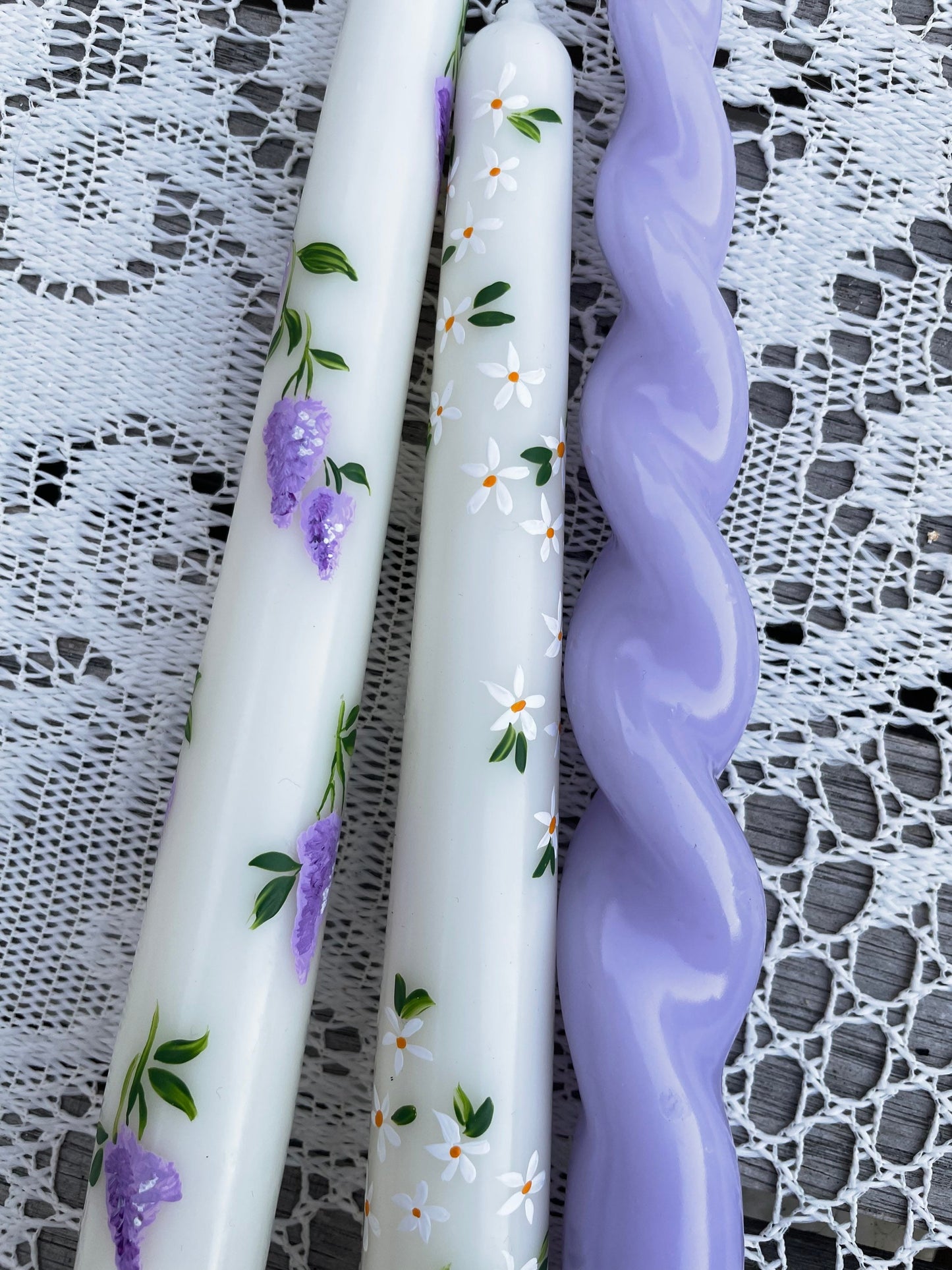 Lilac Love & White Magic Hand Painted Candles