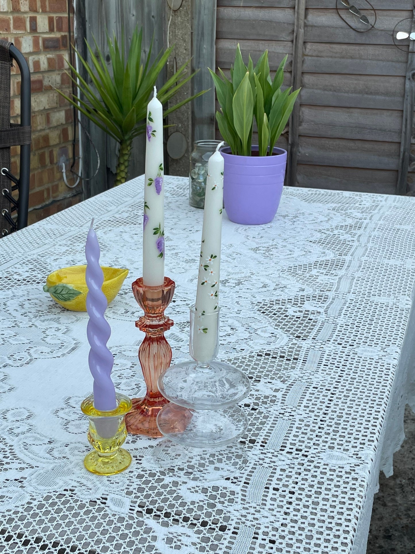 Lilac Love & White Magic Hand Painted Candles