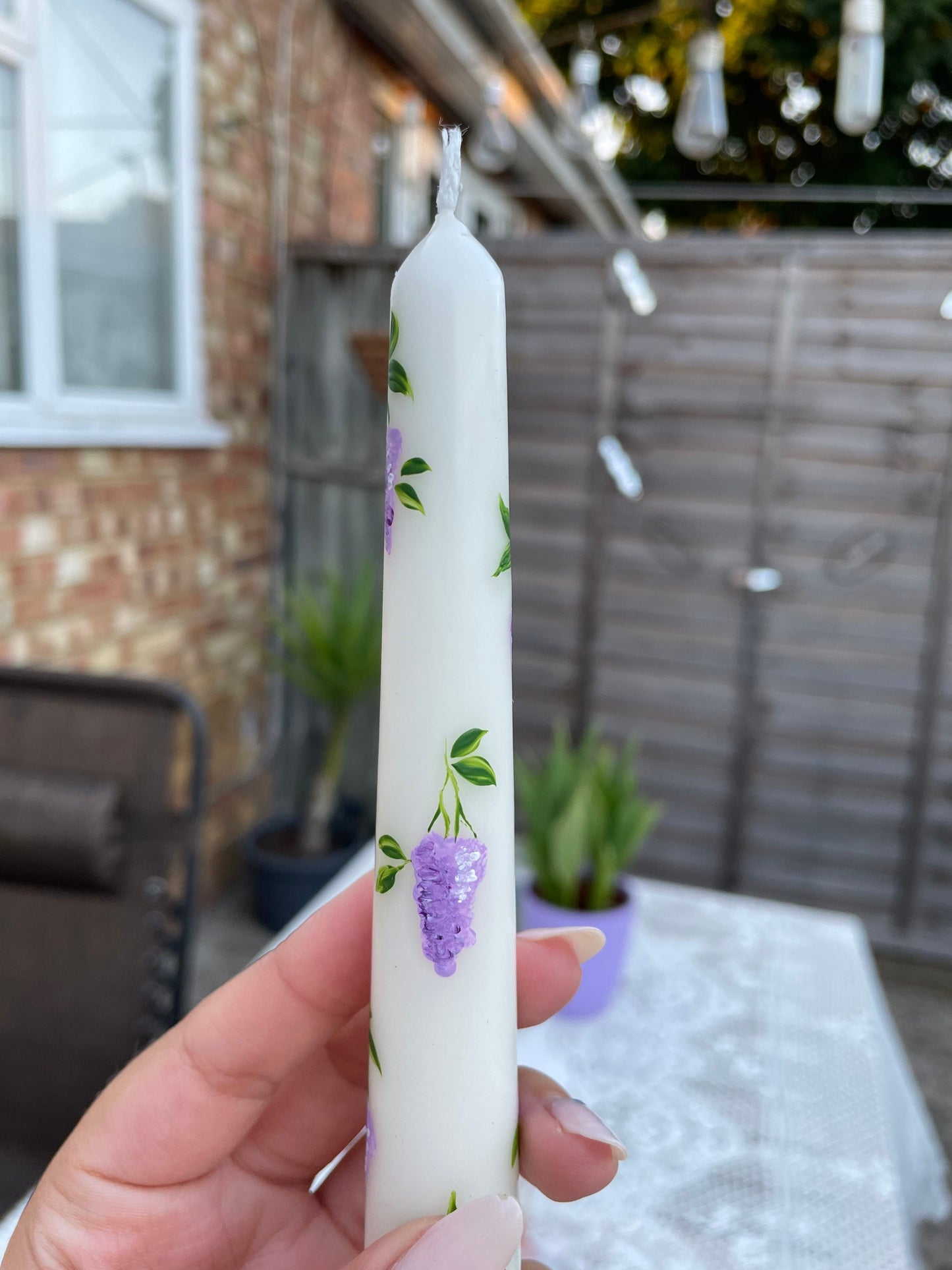 Lilac Love & White Magic Hand Painted Candles