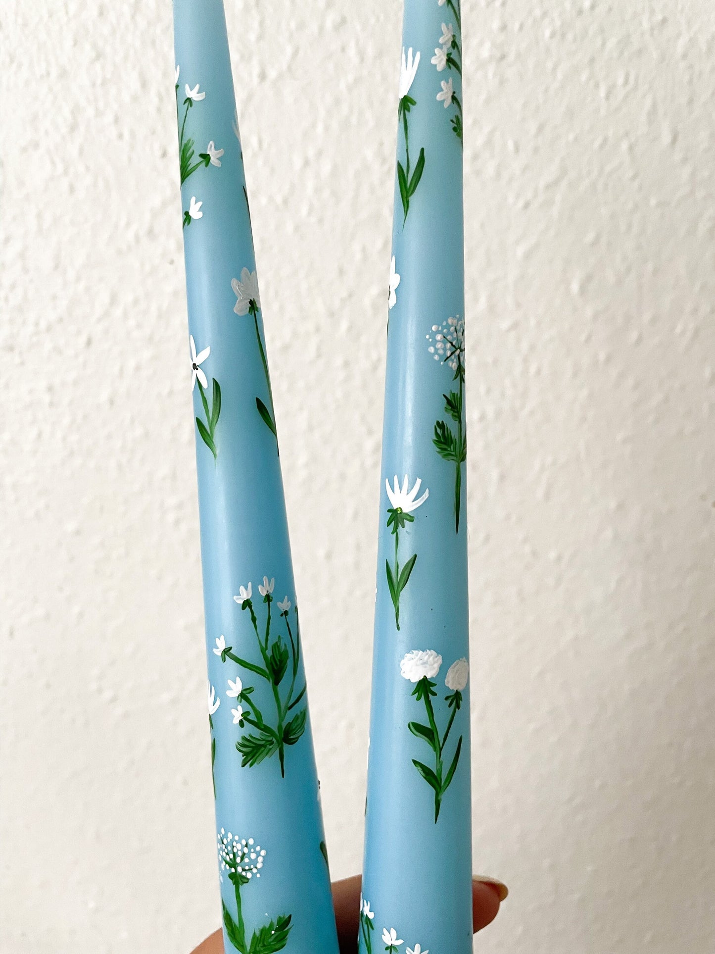 White summer wild flowers Hand painted candle