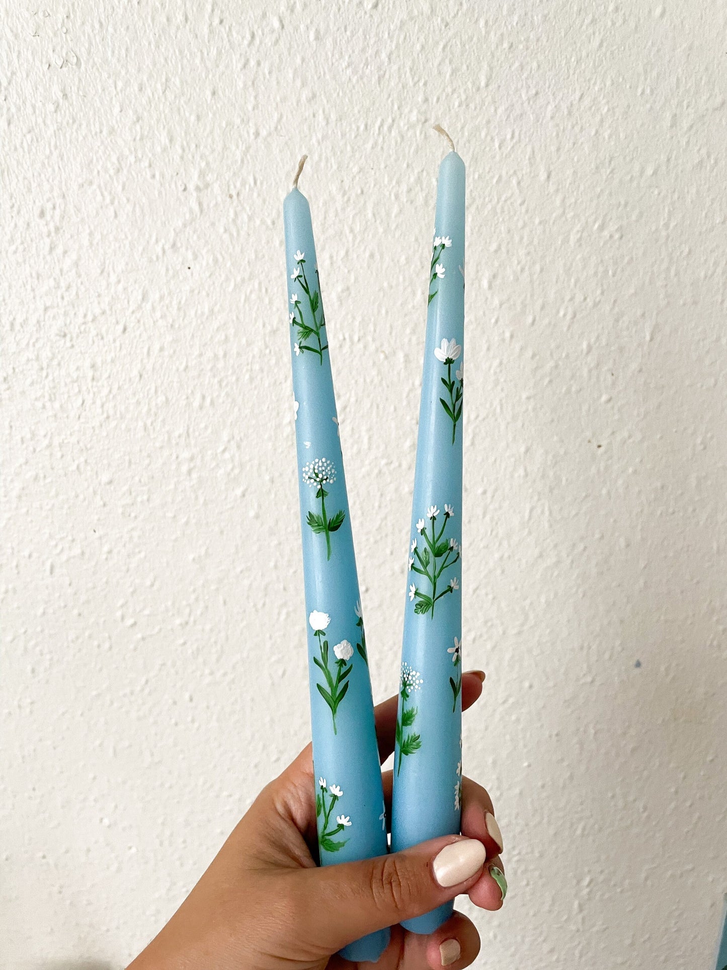 White summer wild flowers Hand painted candle