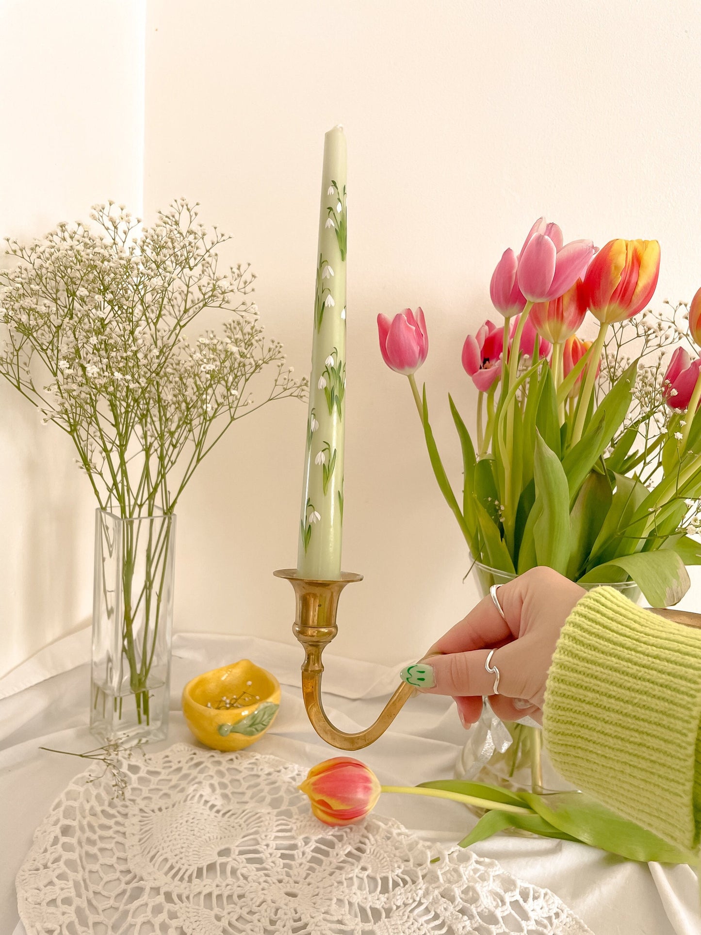 Snow Drops Handpainted Candle