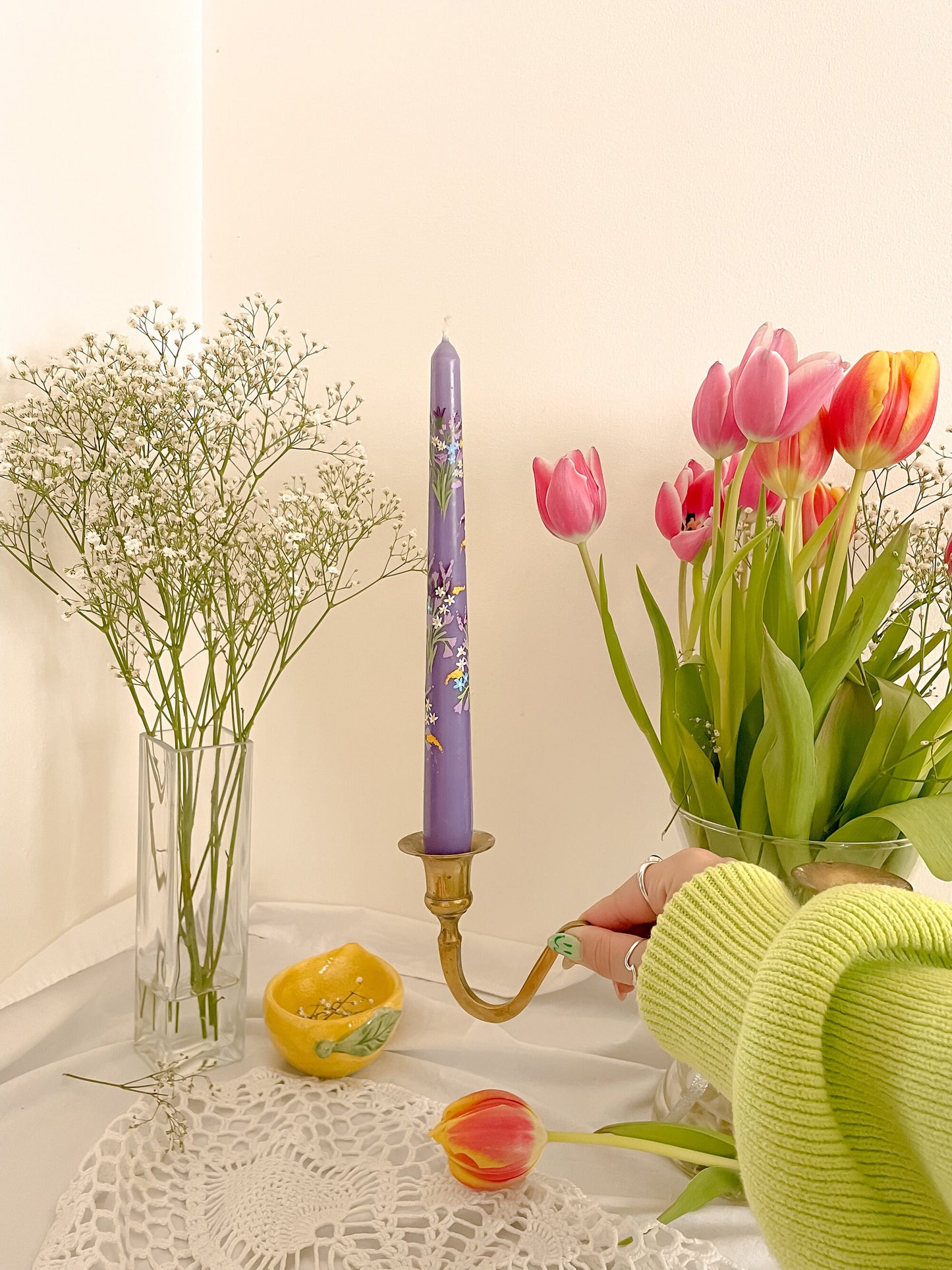Purple Bouquet Mother's Day Hand painted candle
