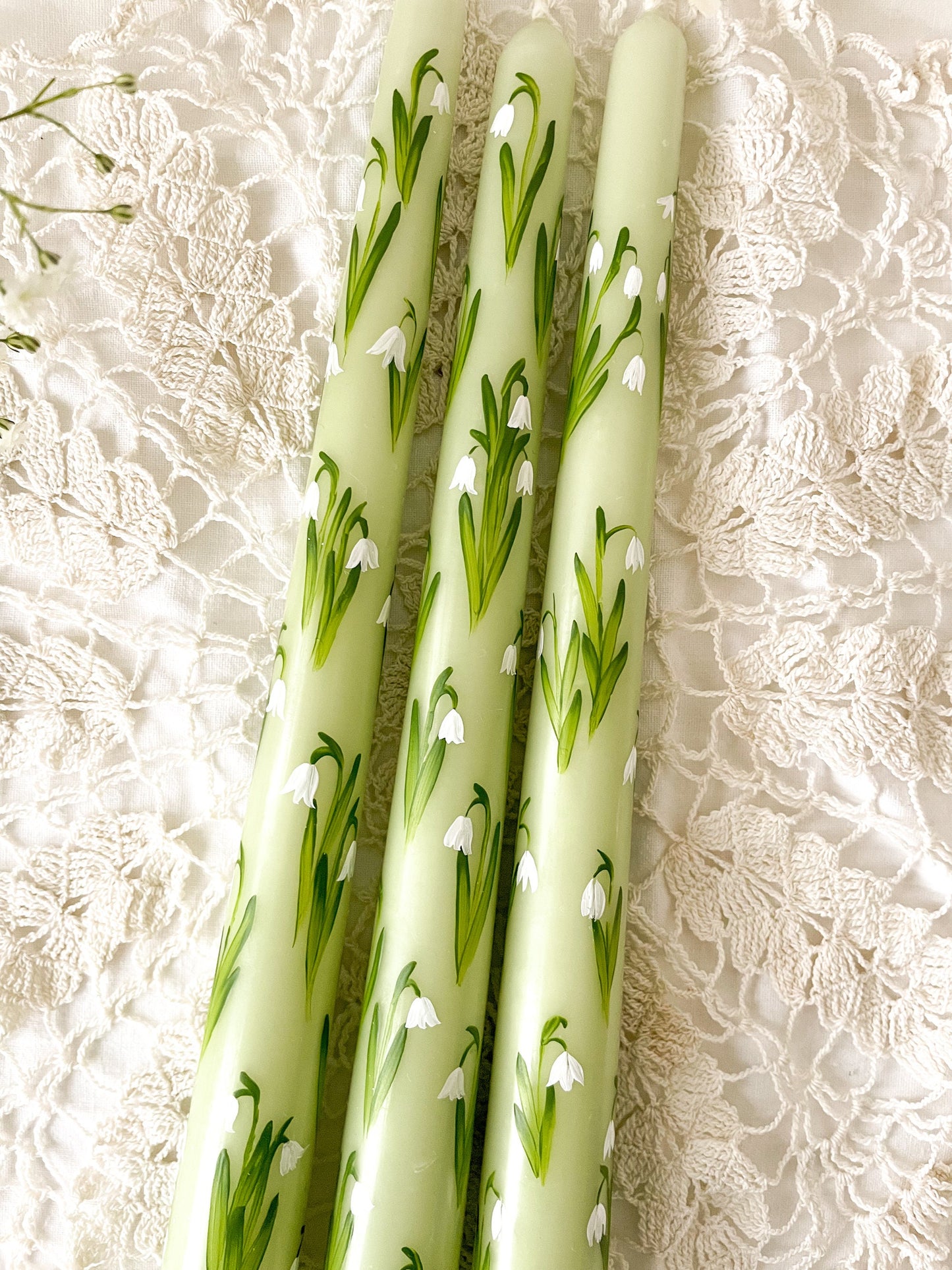 Snow Drops Handpainted Candle