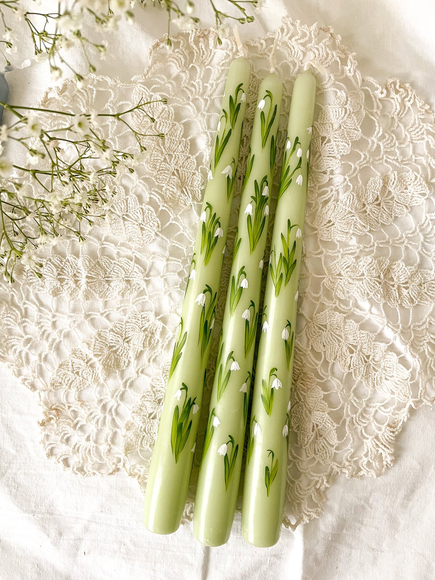 Snow Drops Handpainted Candle