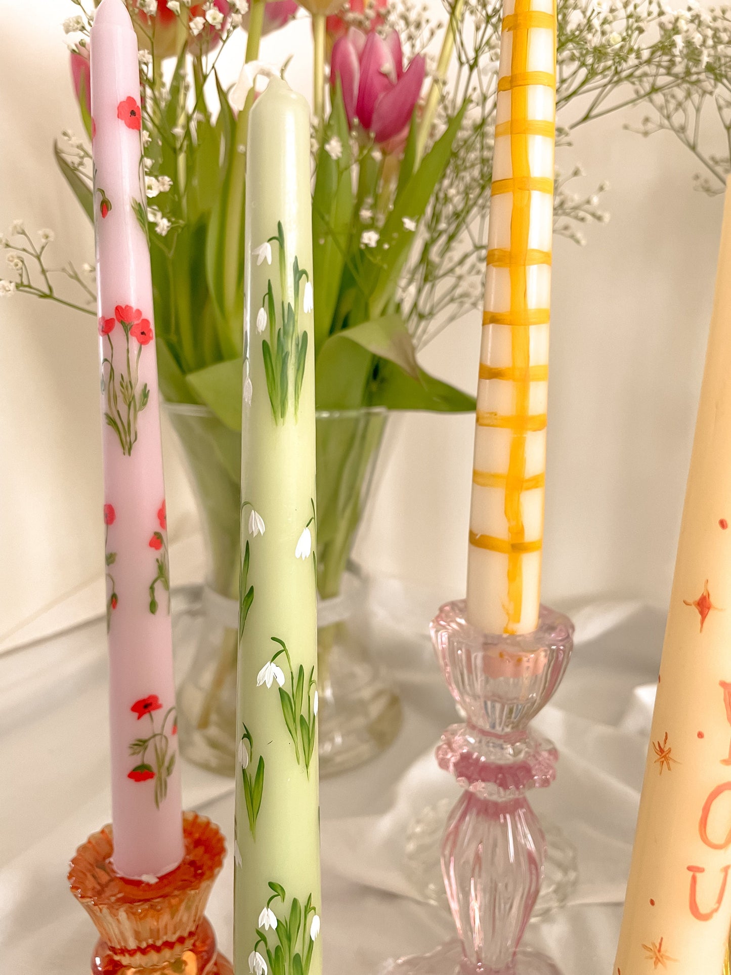 Snow Drops Handpainted Candle