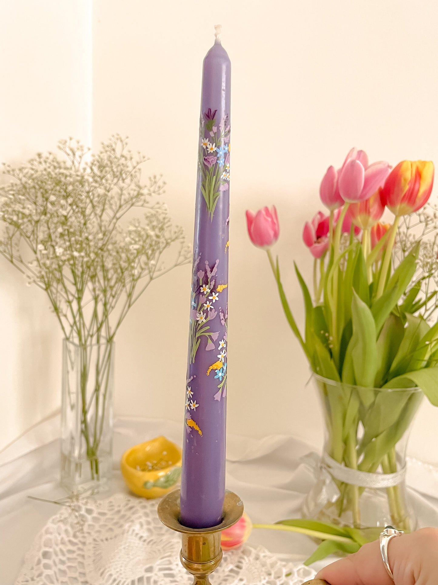 Purple Bouquet Mother's Day Hand painted candle