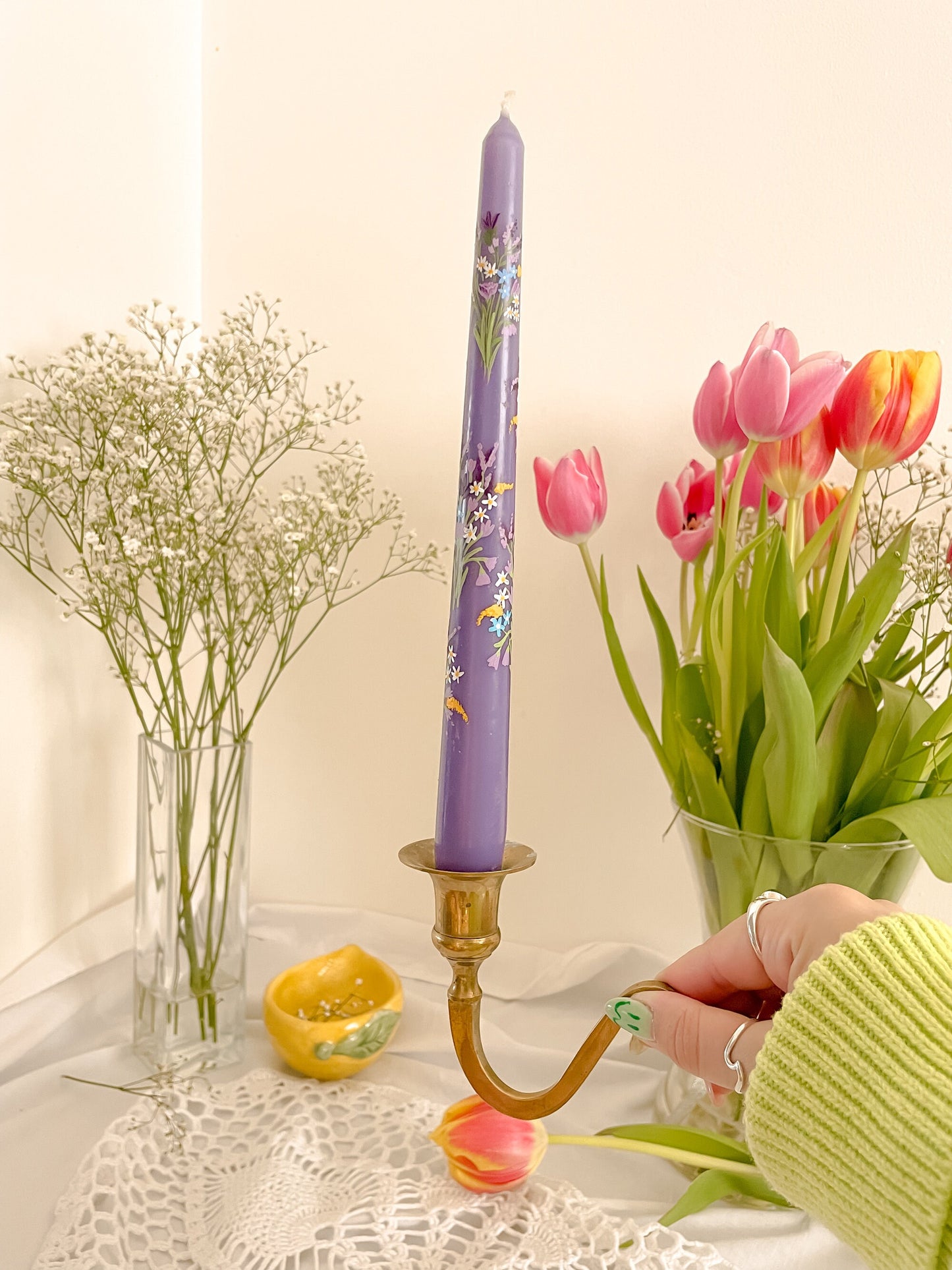 Purple Bouquet Mother's Day Hand painted candle
