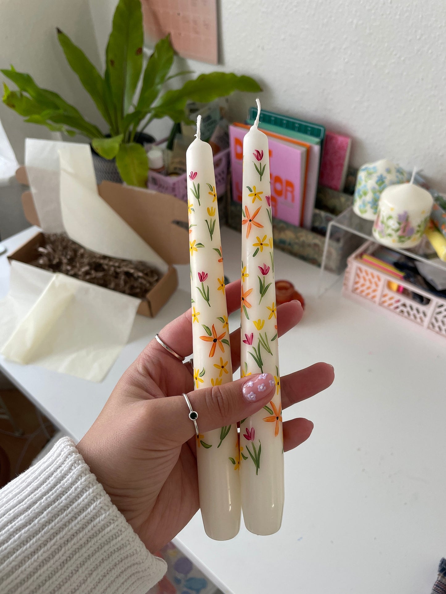 Blooming for you & Spring Bound Hand Painted Candle
