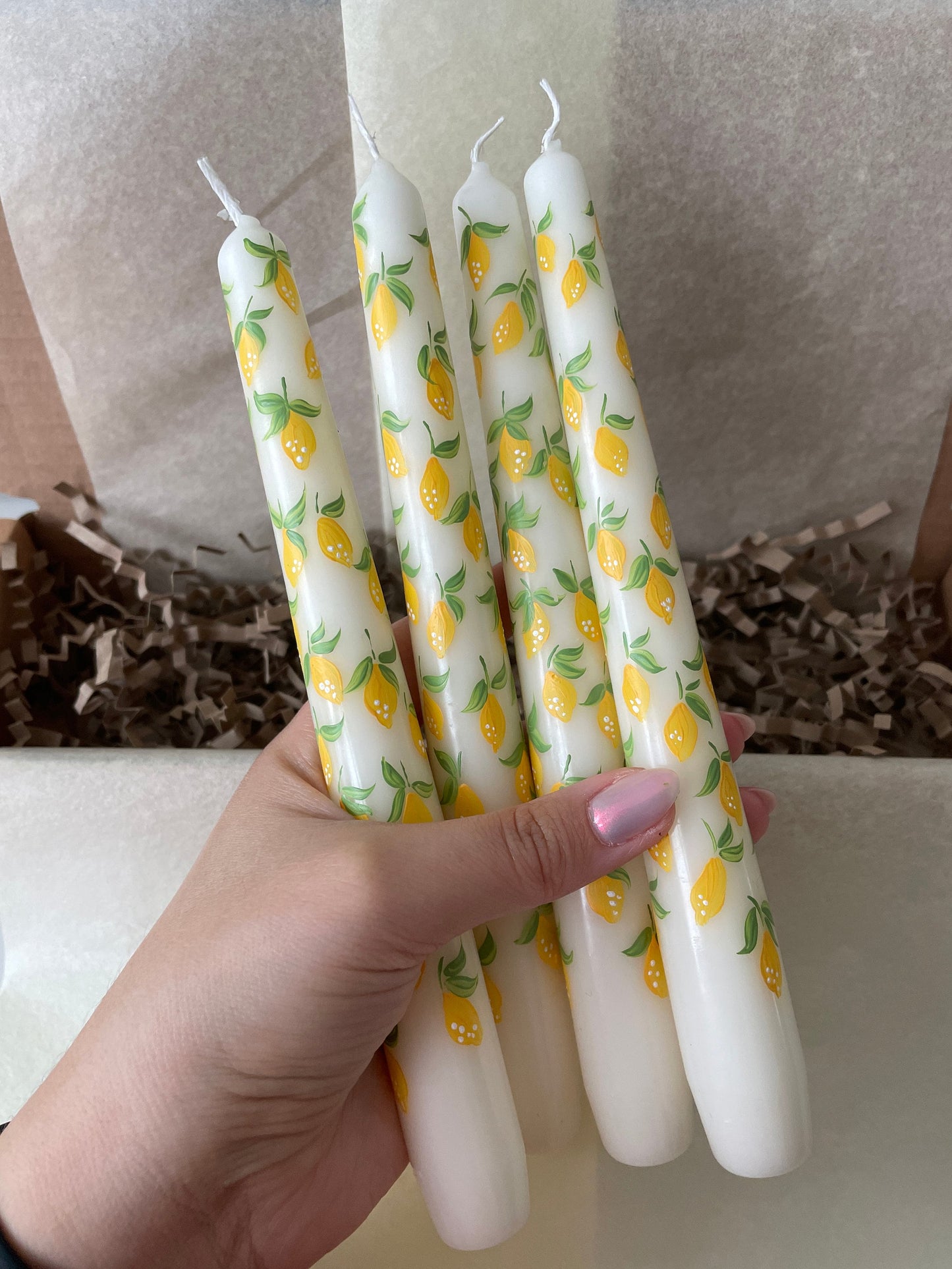 Lemon zesty & Orange Bloom Hand Painted Candles