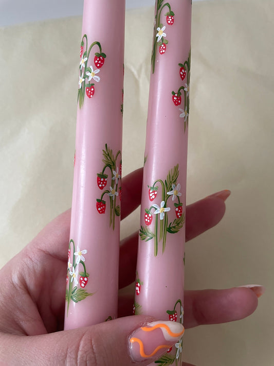 Wild Strawberry Pink Hand painted Candle