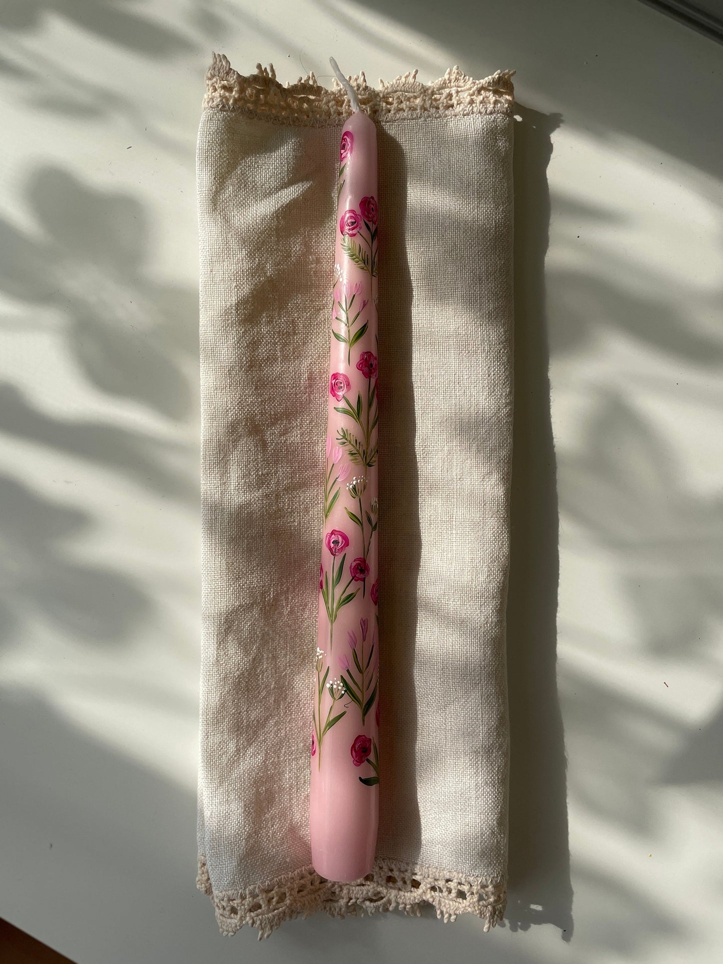 Pink blooms Tapered Dinner Candle