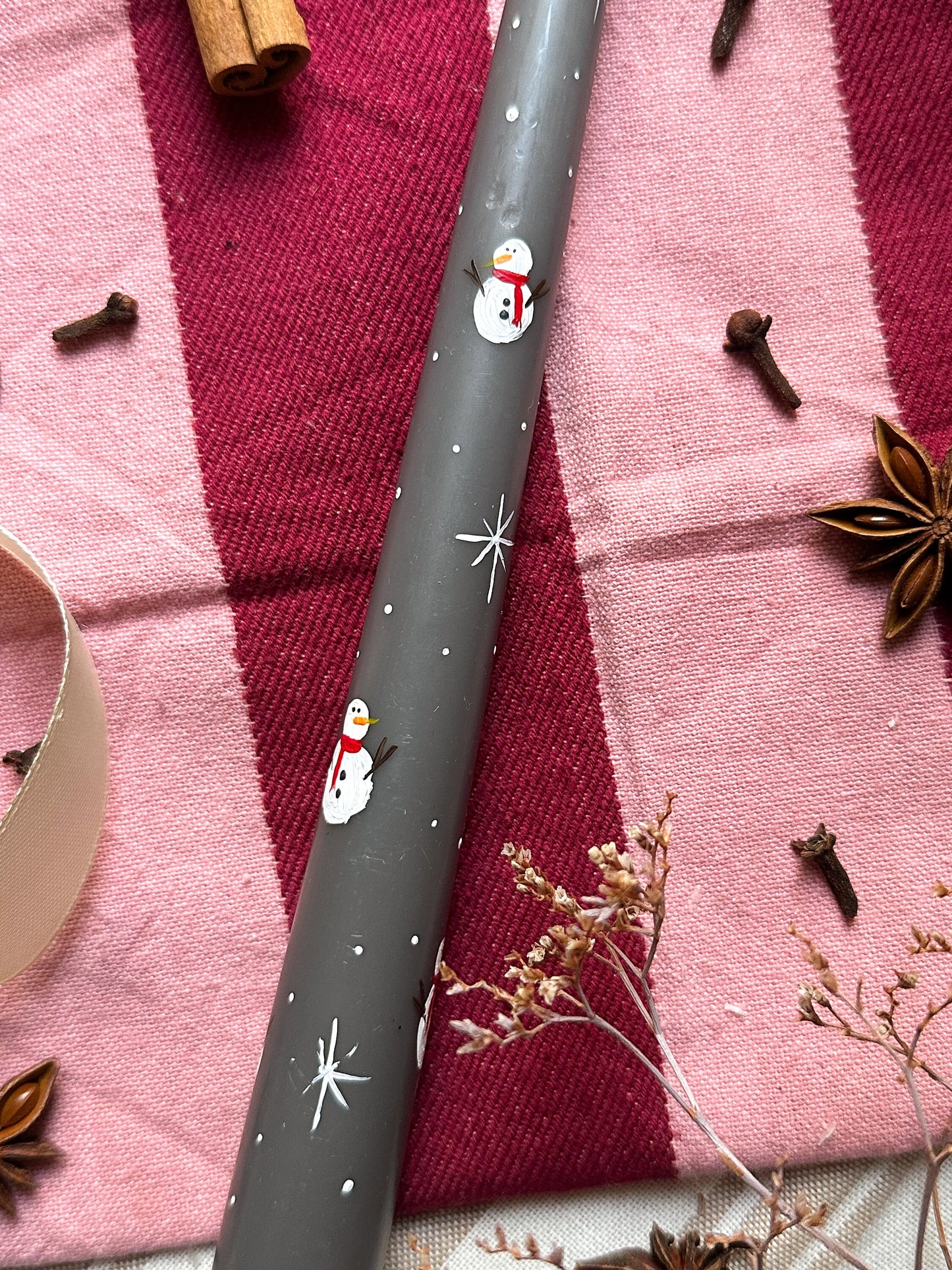 Cosy Snowmen Grey Tapered Candle