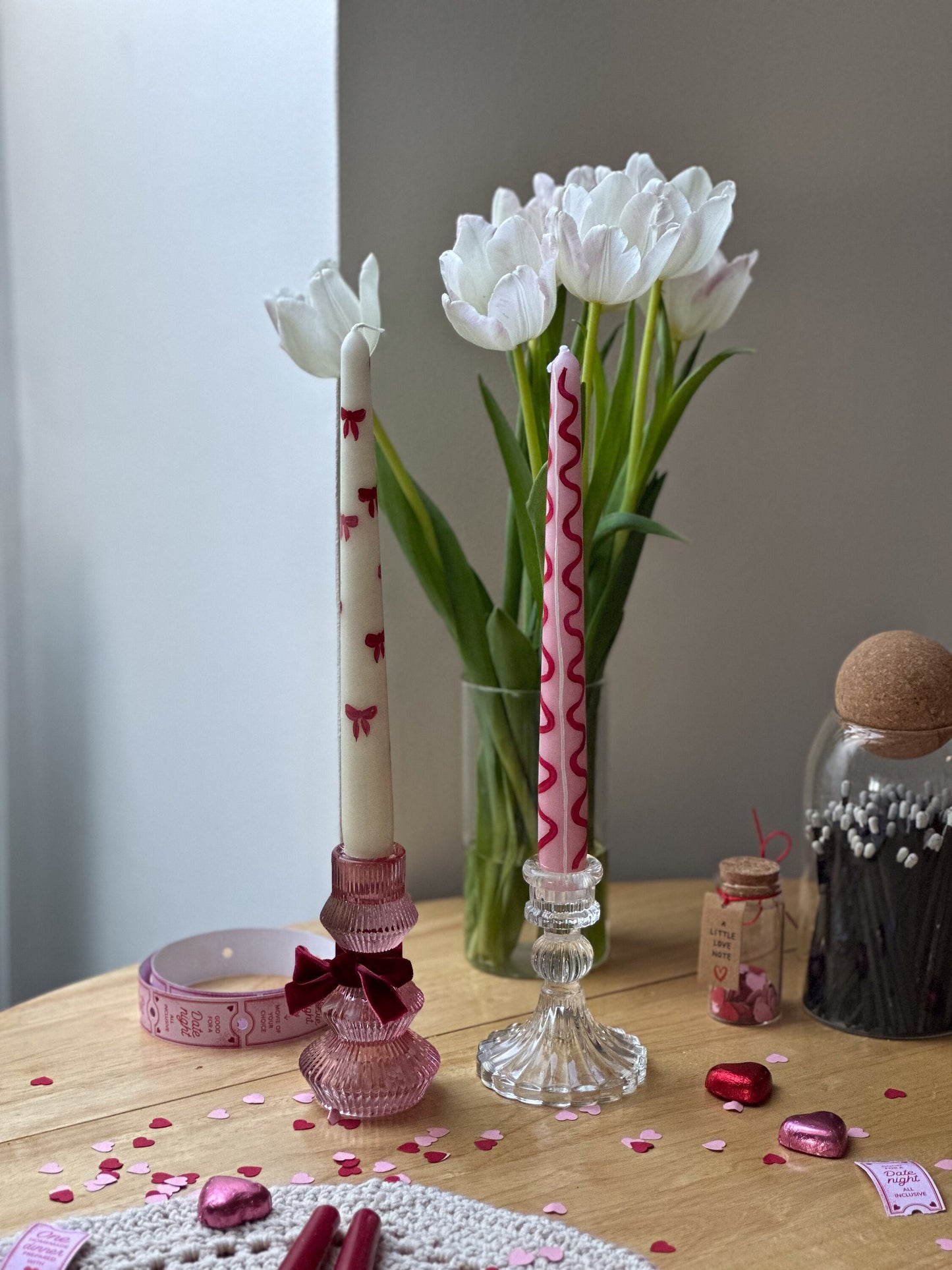 Pink Ribbon Bow Ivory Candle