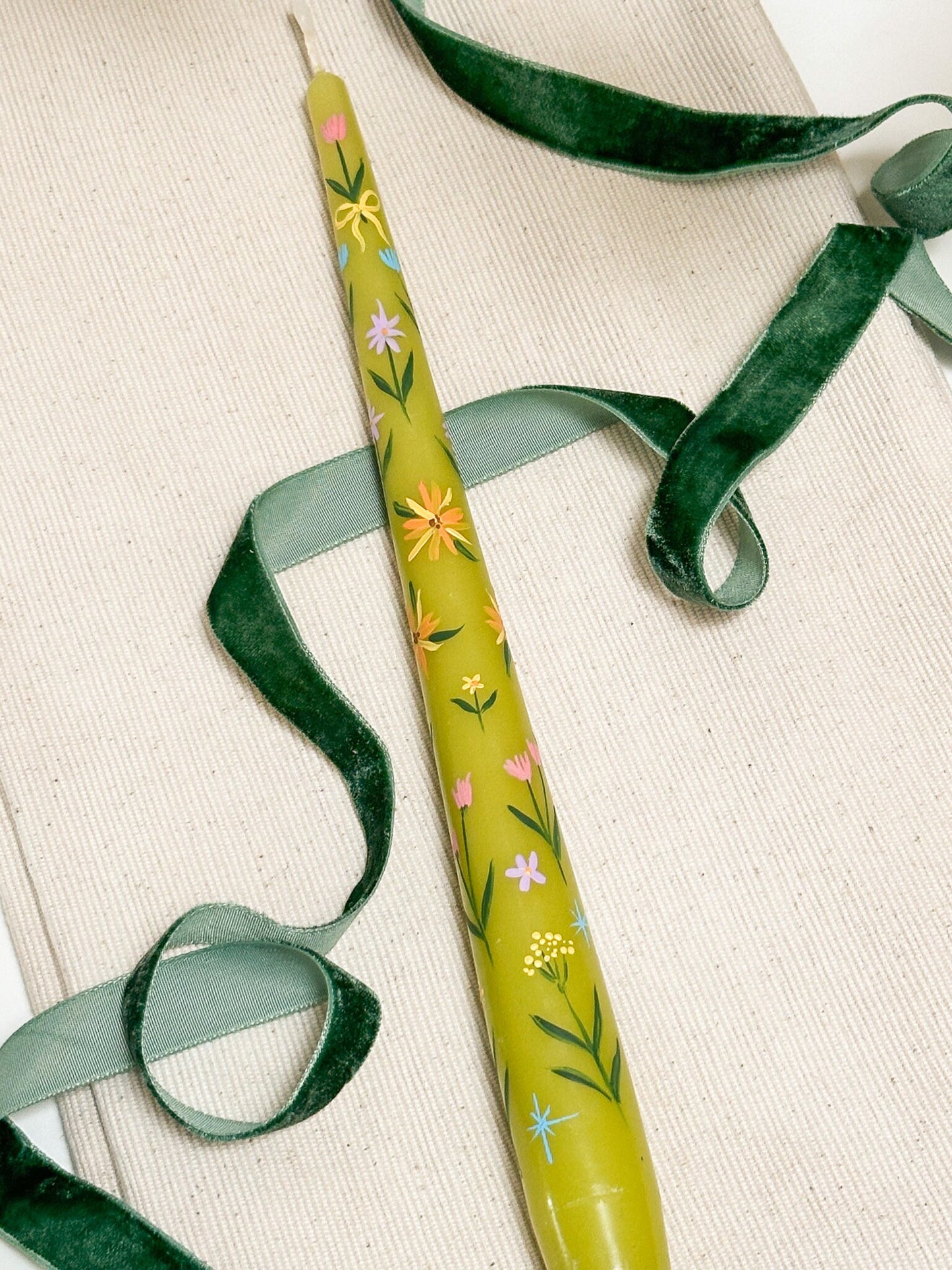 Spring is in the air Hand painted green candle