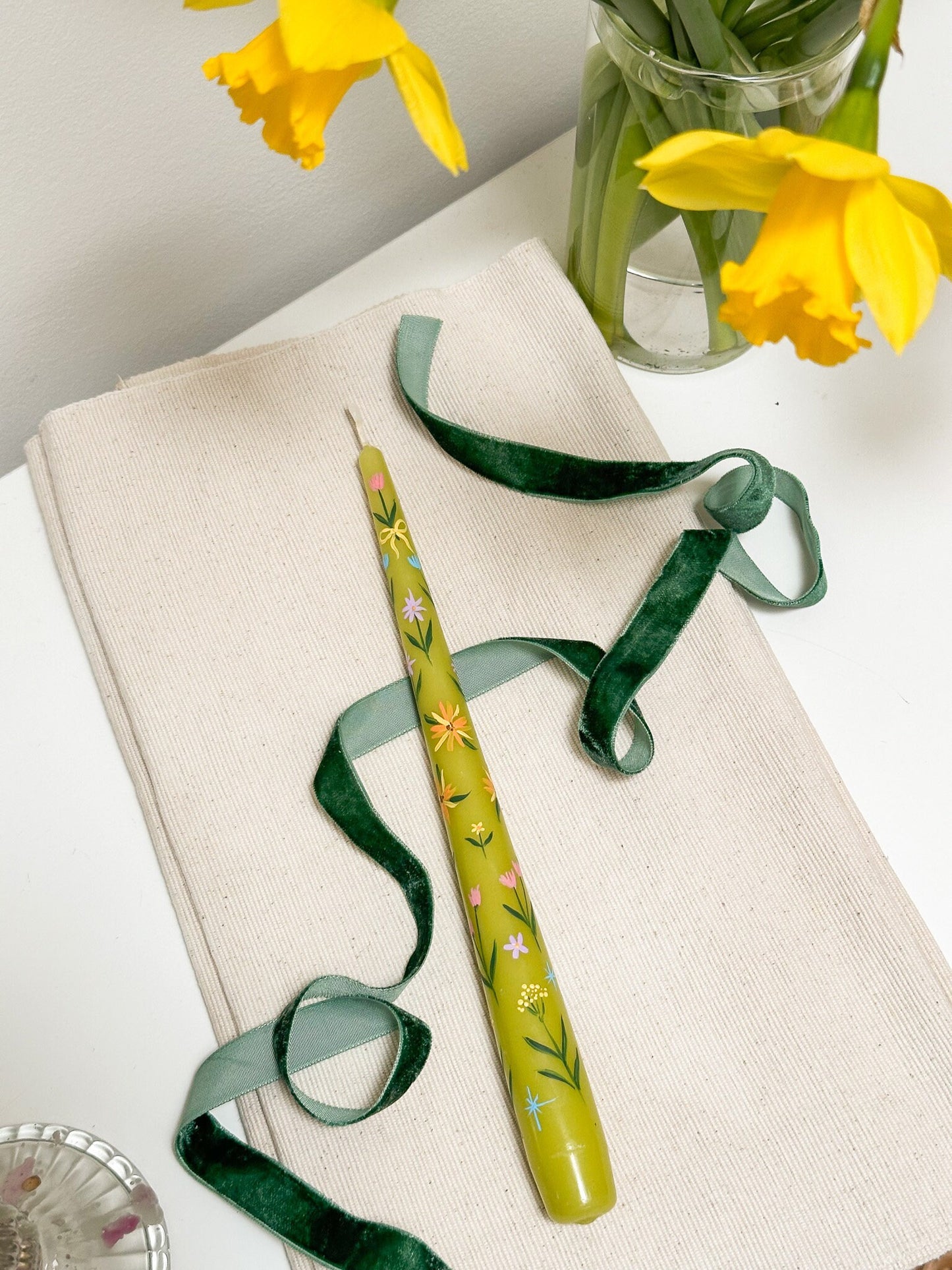 Spring is in the air Hand painted green candle