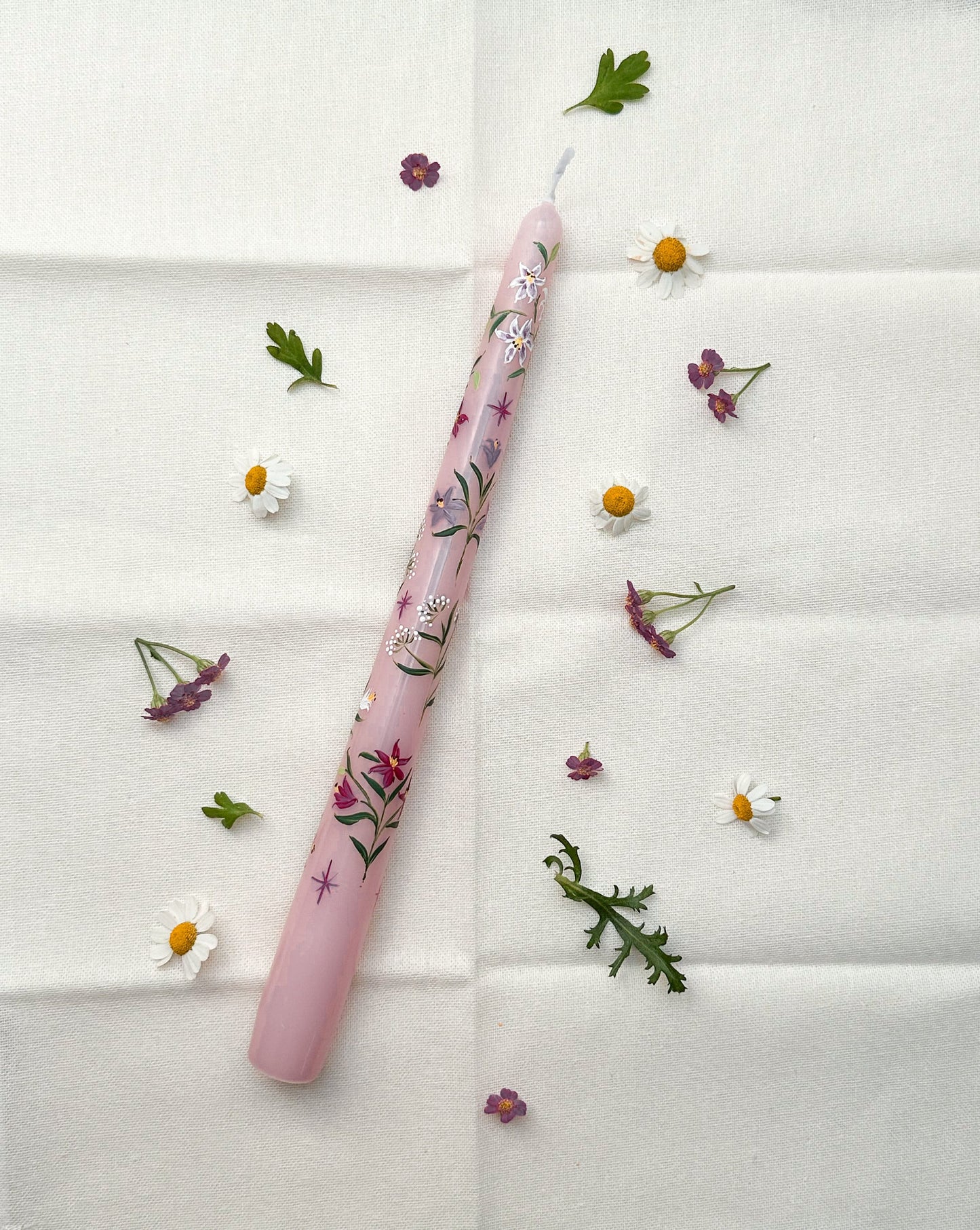 Pink lillies Hand Painted Wedding Dinner Candle