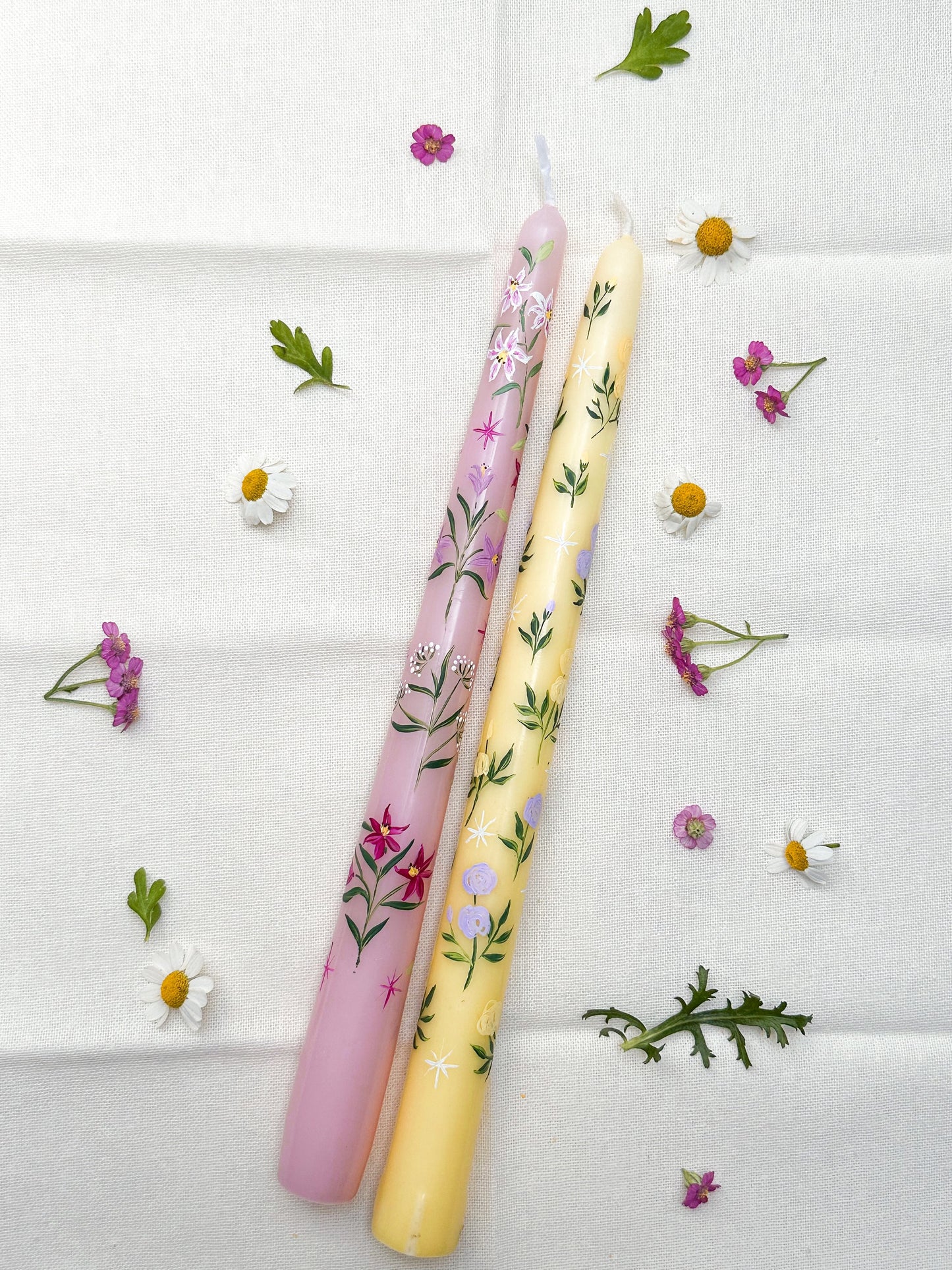 Pink lillies Hand Painted Wedding Dinner Candle