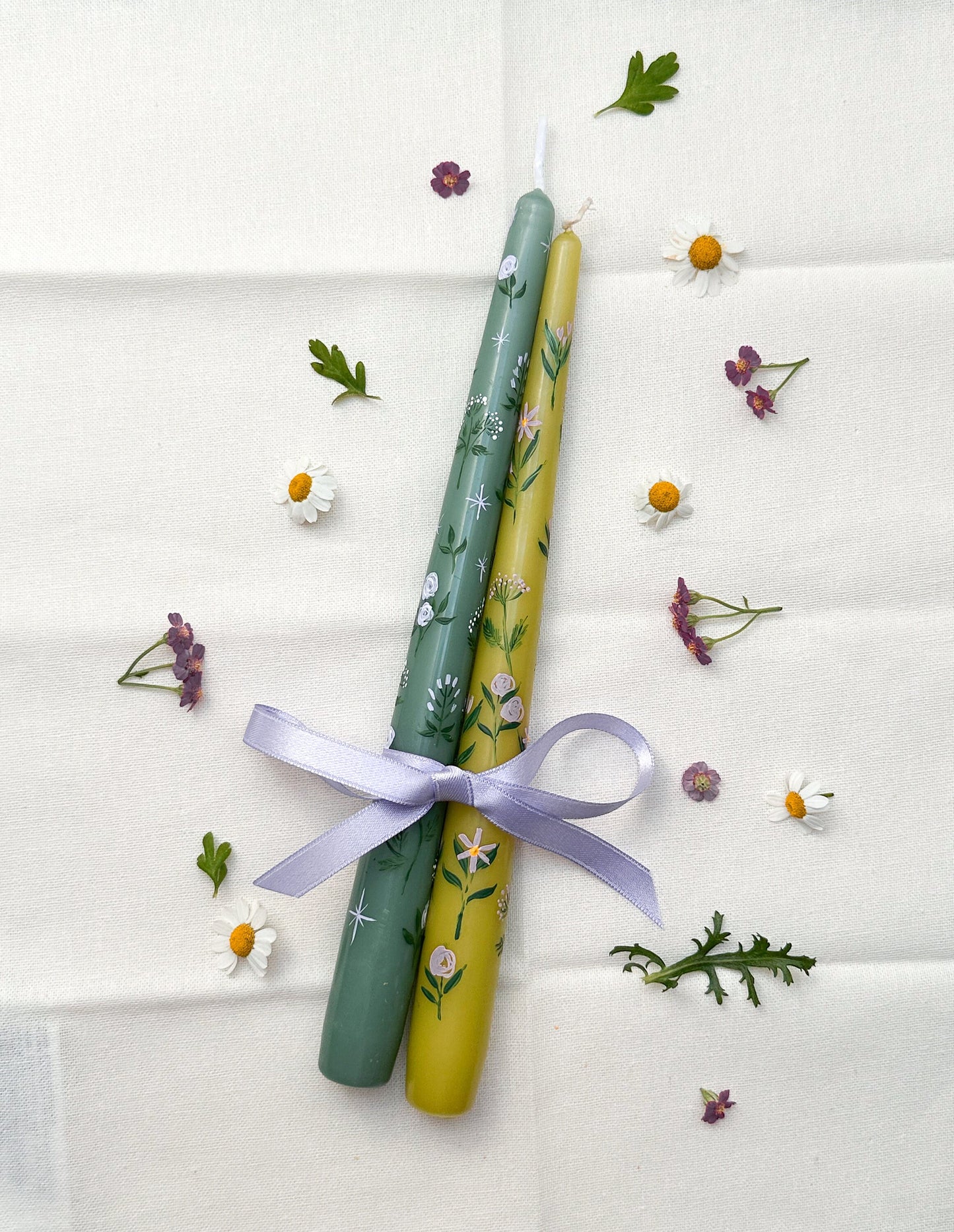 Green Hand Painted Wedding Dinner Candles