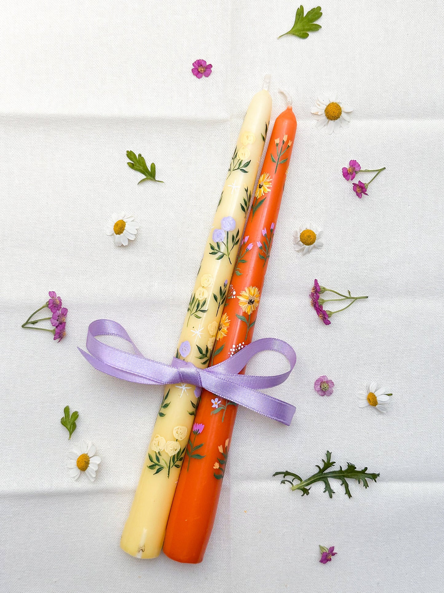 Yellow Hand Painted Wedding Dinner Candle