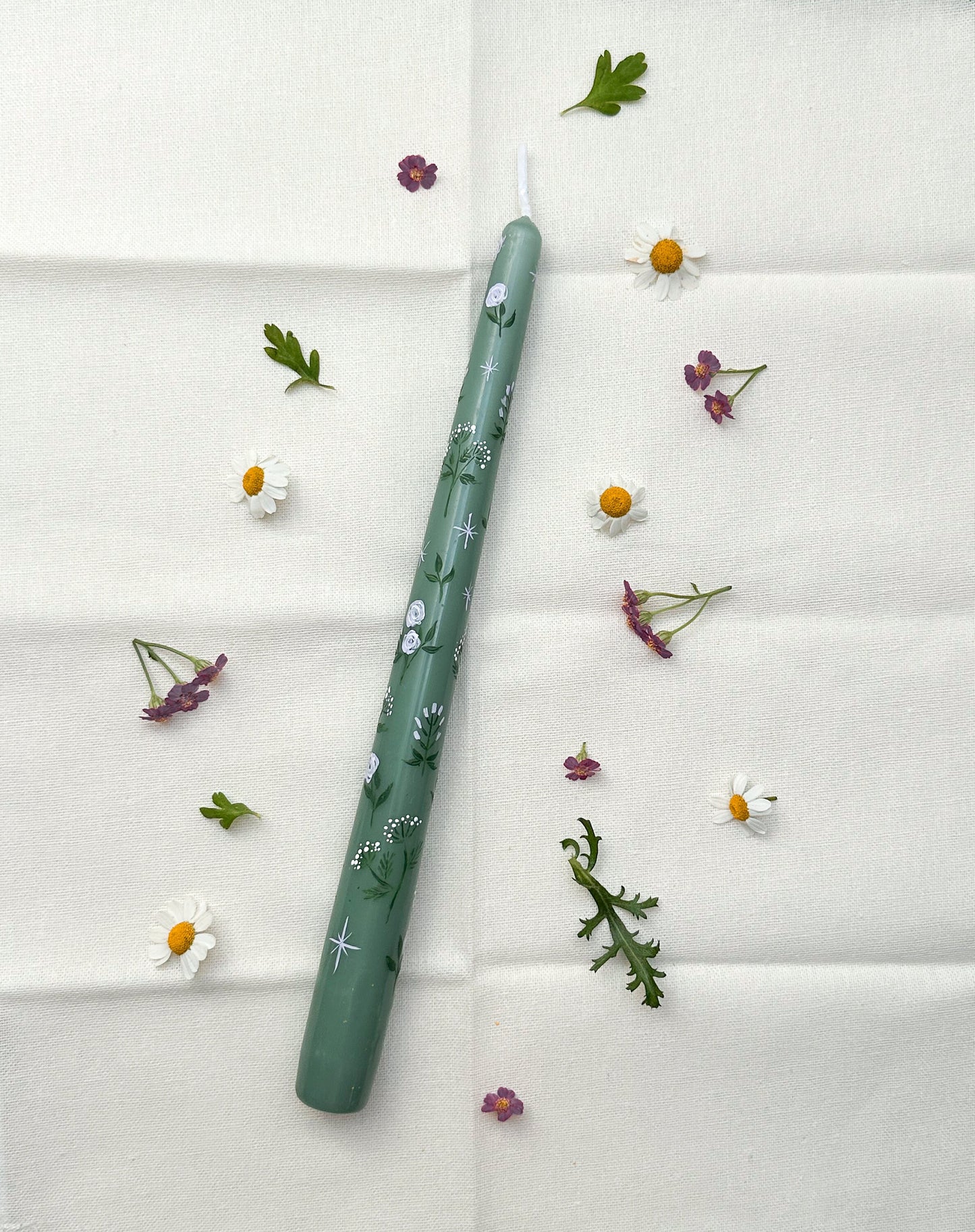 Green Hand Painted Wedding Dinner Candles