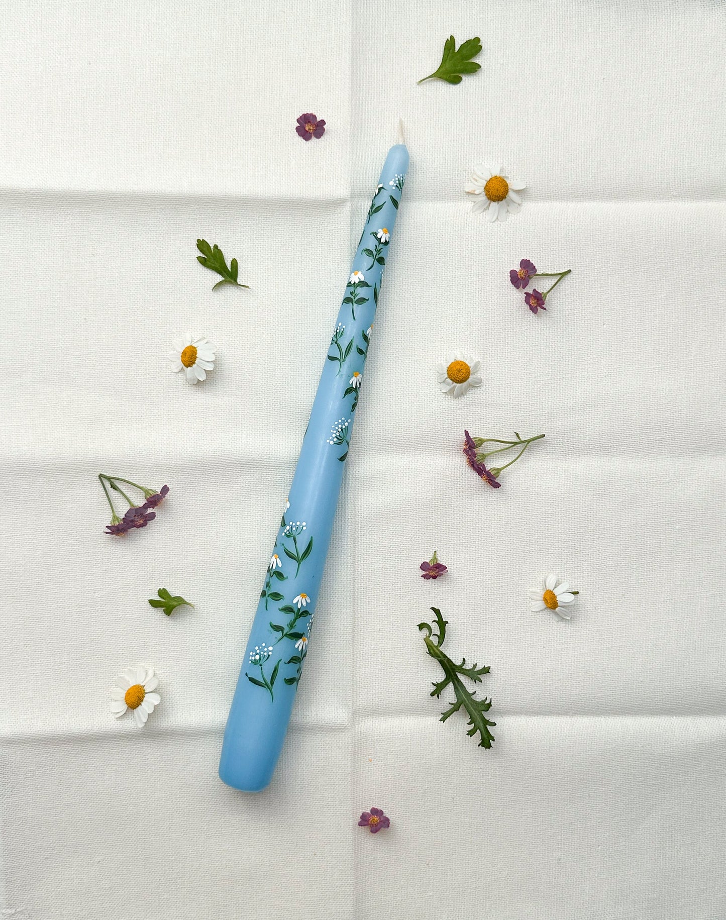 Blue & Ivory Hand Painted Wedding Dinner Candles