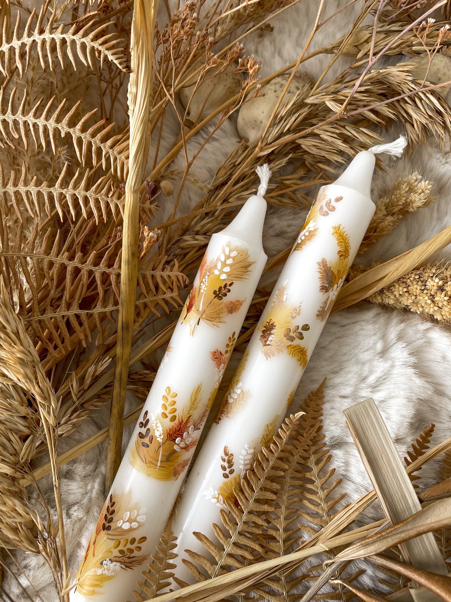 Pampas Grass Autumn Hand Painted Candle