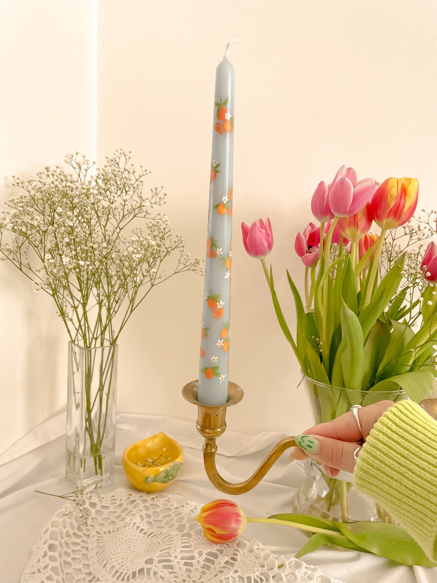 Oranges in Bloom Hand Painted Candle