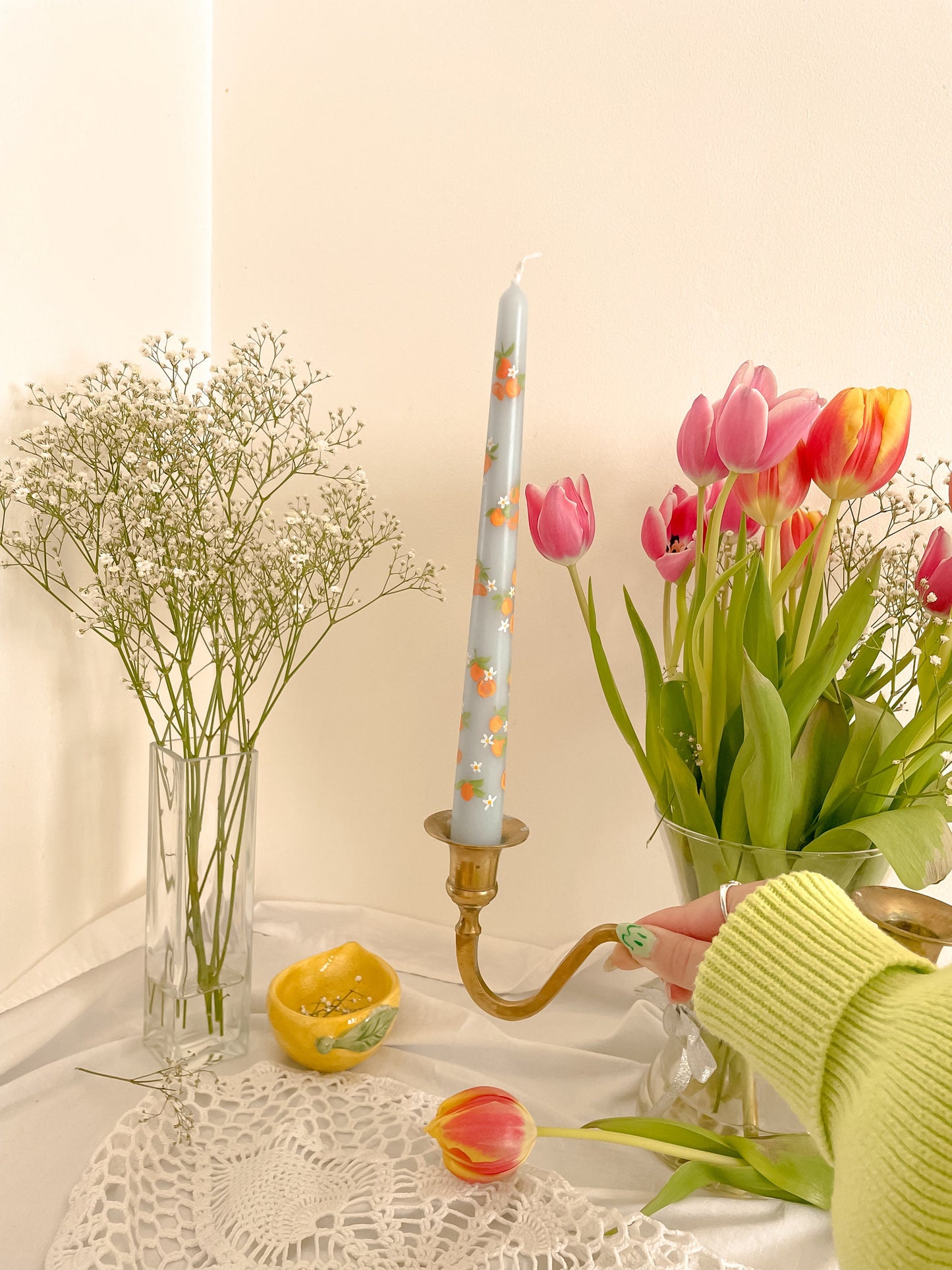 Oranges in Bloom Hand Painted Candle