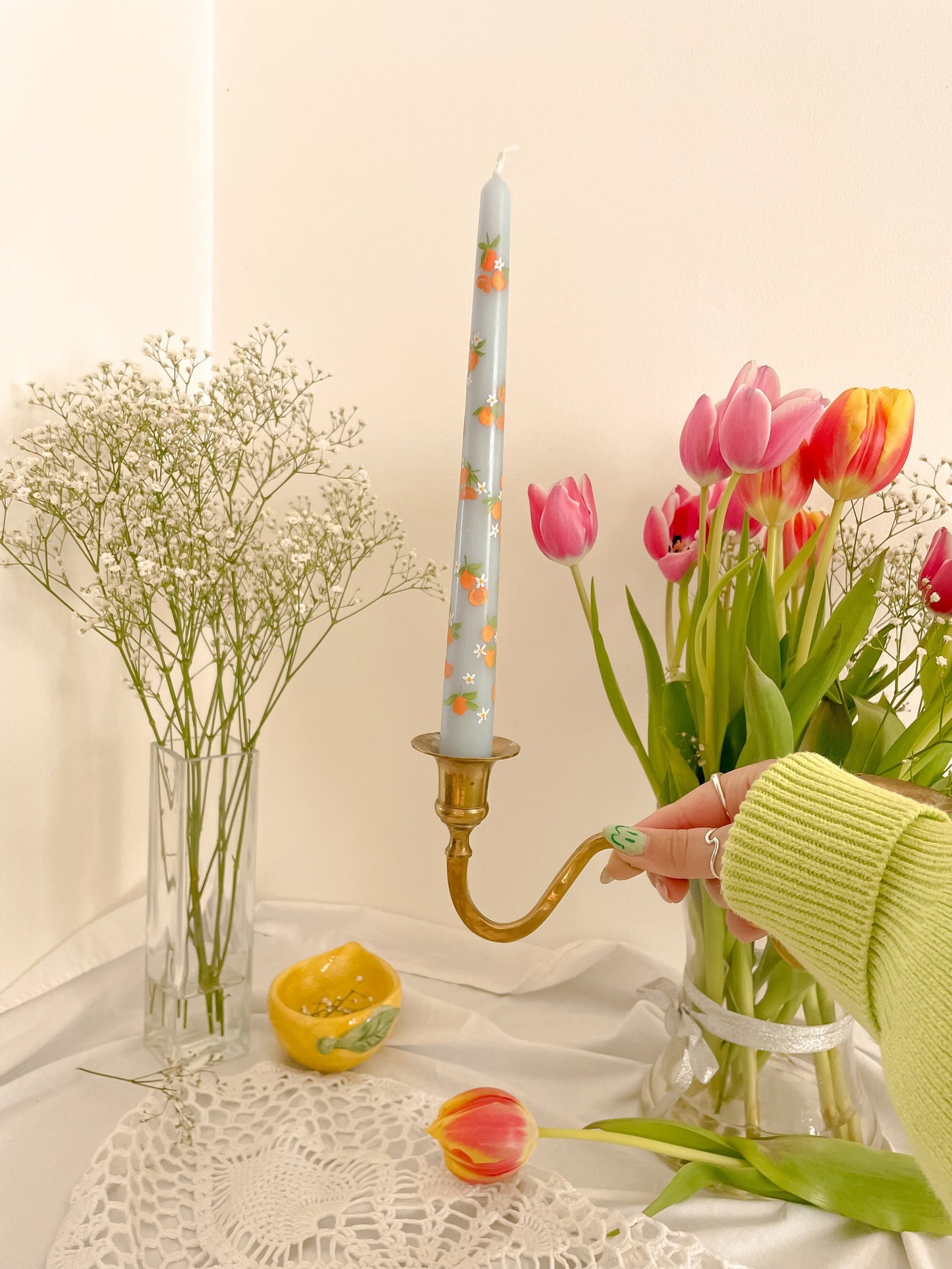 Oranges in Bloom Hand Painted Candle
