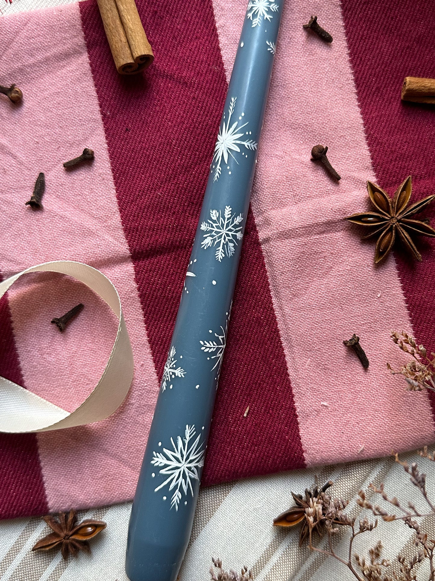 Delicate Snowflakes Hand Painted Candle