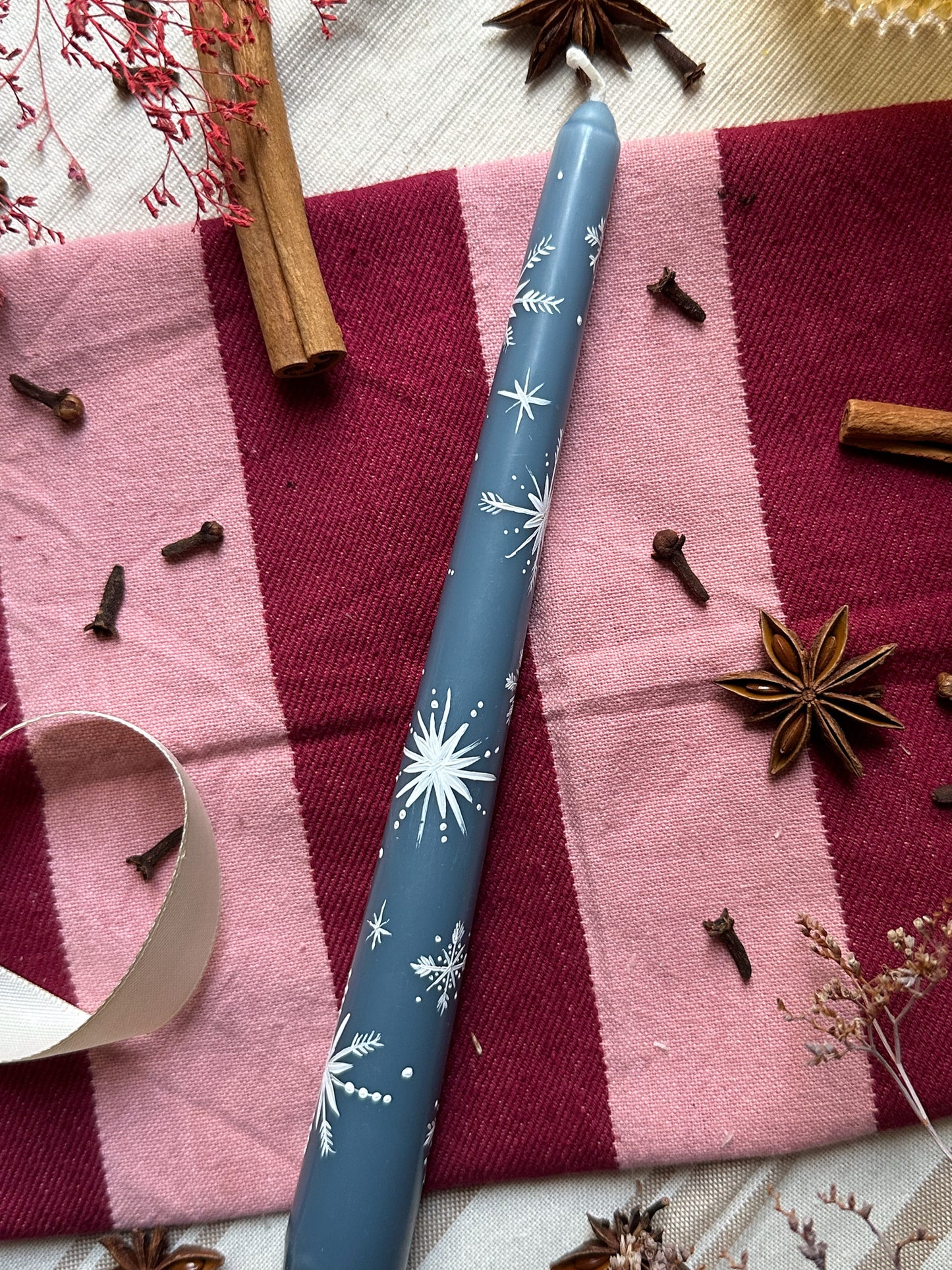 Delicate Snowflakes Hand Painted Candle