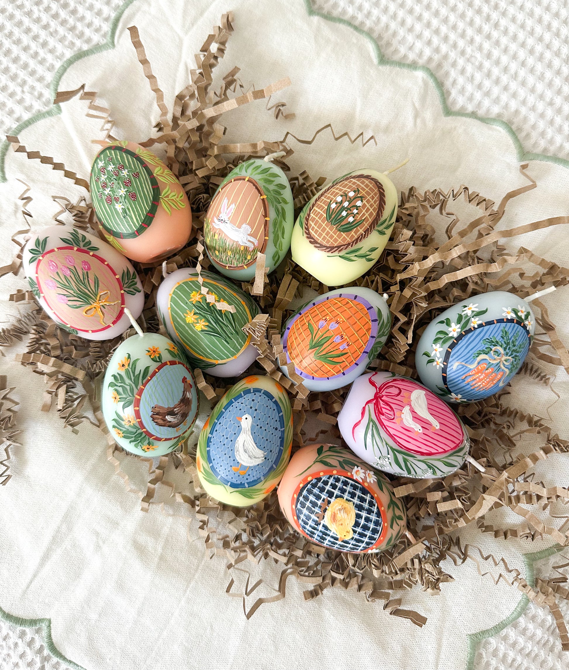 Hand Painted Egg candles with folk detailed motifs
