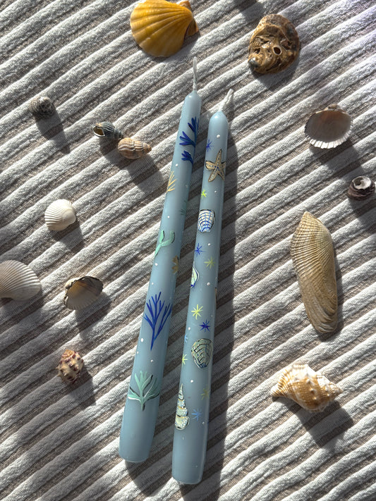 Ocean-Inspired Hand-Painted Candle Set – Coastal Collection