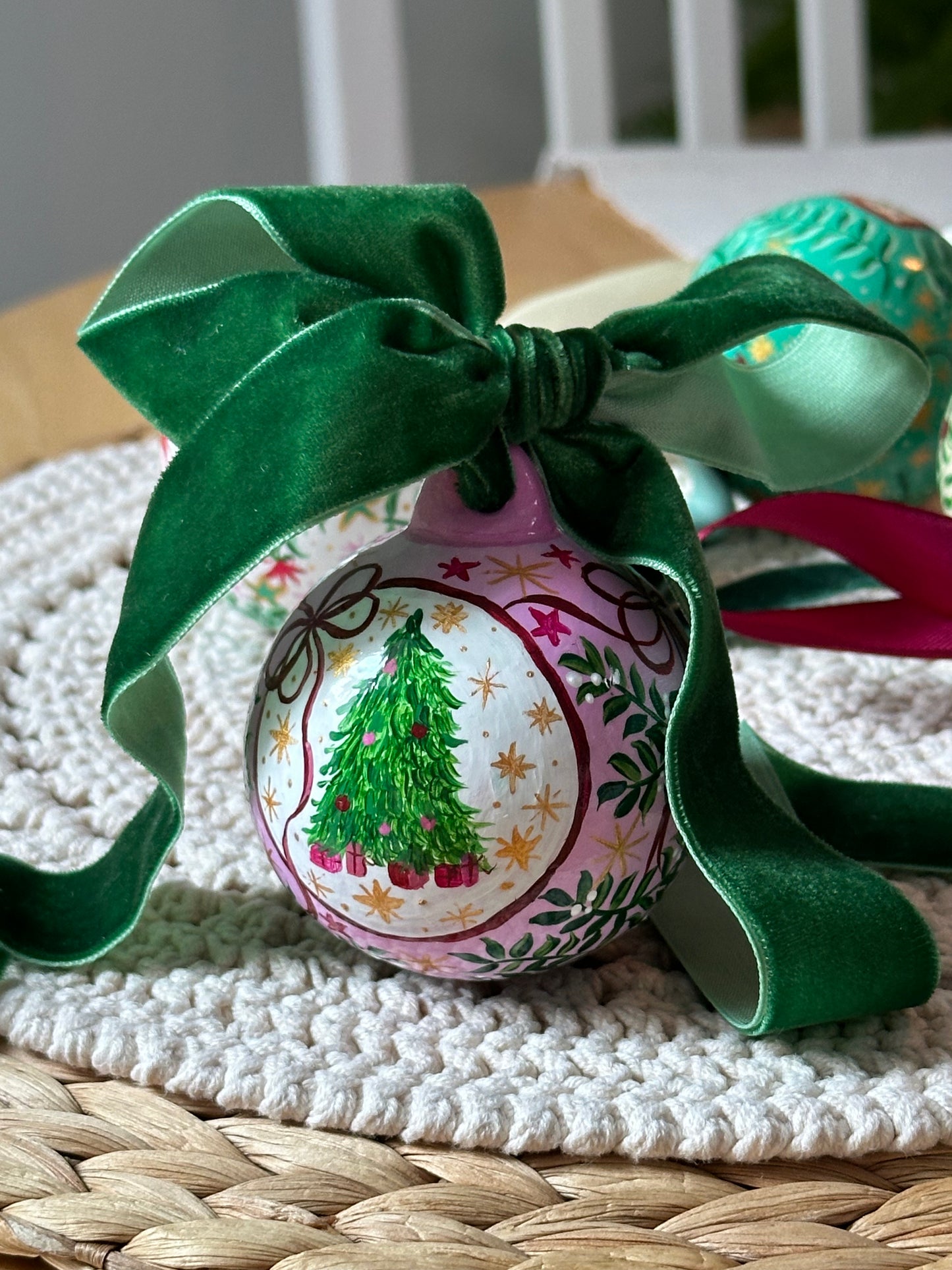 One of a Kind, Luxury, Hand Painted Christmas Ceramic Bauble