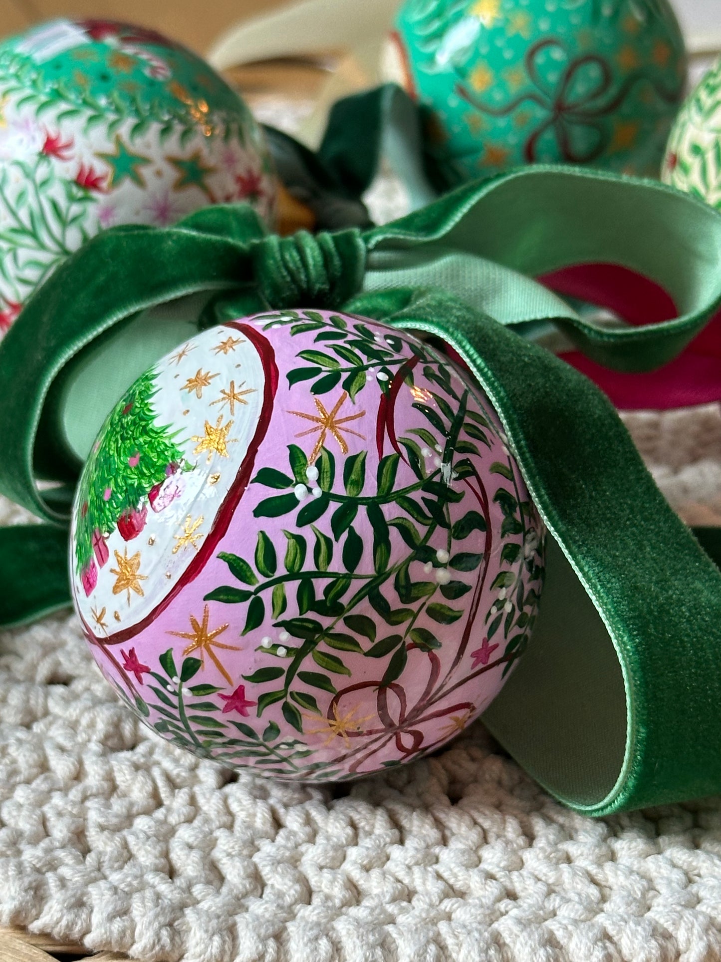 One of a Kind, Luxury, Hand Painted Christmas Ceramic Bauble