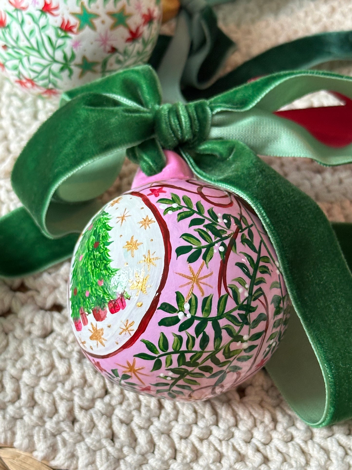 One of a Kind, Luxury, Hand Painted Christmas Ceramic Bauble